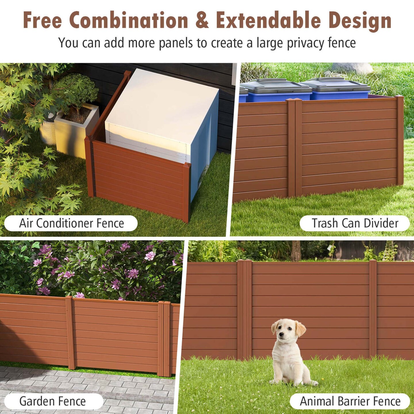 Costway 2/4 Pack 48" x 37.5" Air Conditioner Fence Screen Panel Kit with 3 Ground Stakes Brown
