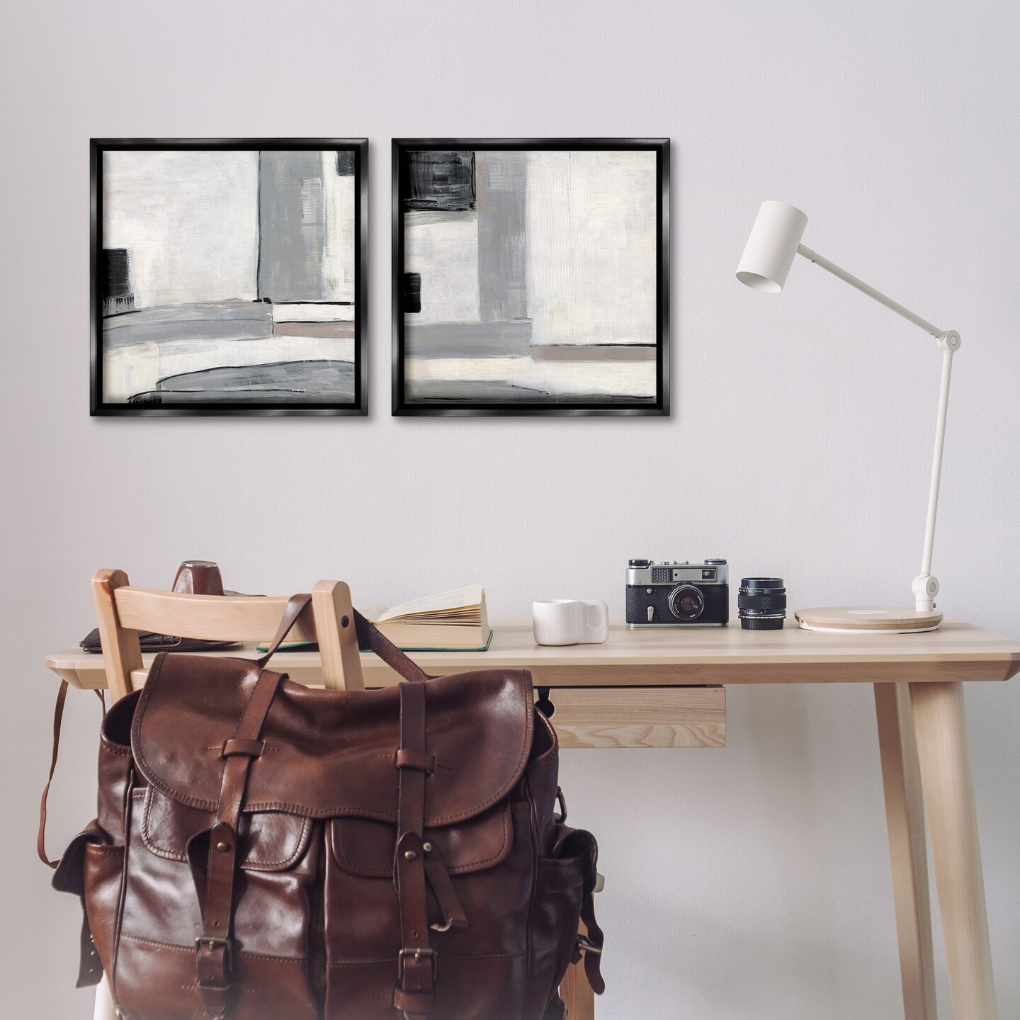 Stupell Industries Industrial Abstract Grey Geometric Framed Floater Canvas Wall Art