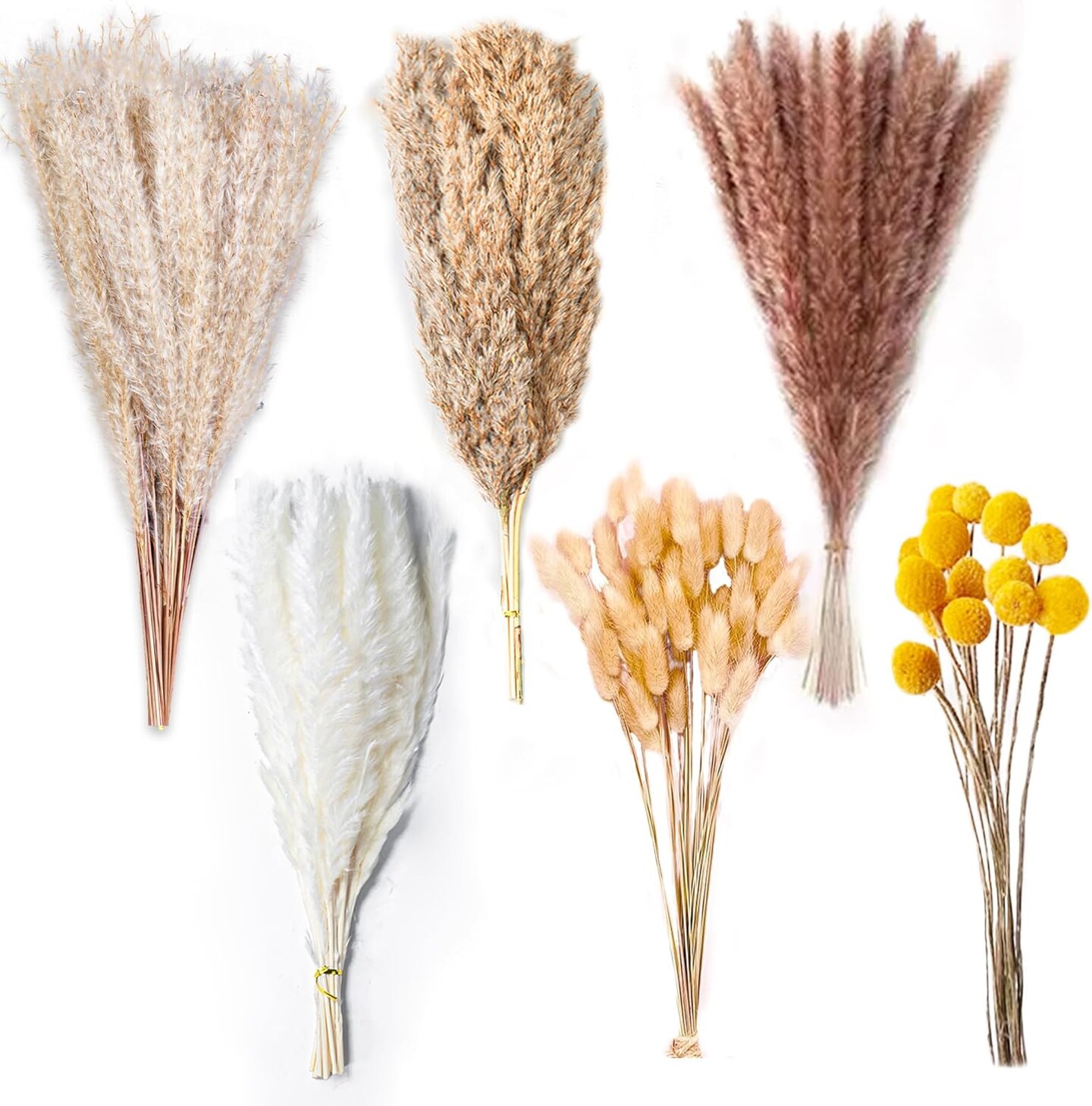 100 Pieces Natural Dried Pampas Grass Decor - 17.5&#x22; Fluffy Pampas Grass Bouquet - Boho Home Decor Dried Flowers for Wedding Floral Room Home Party Table Decorations