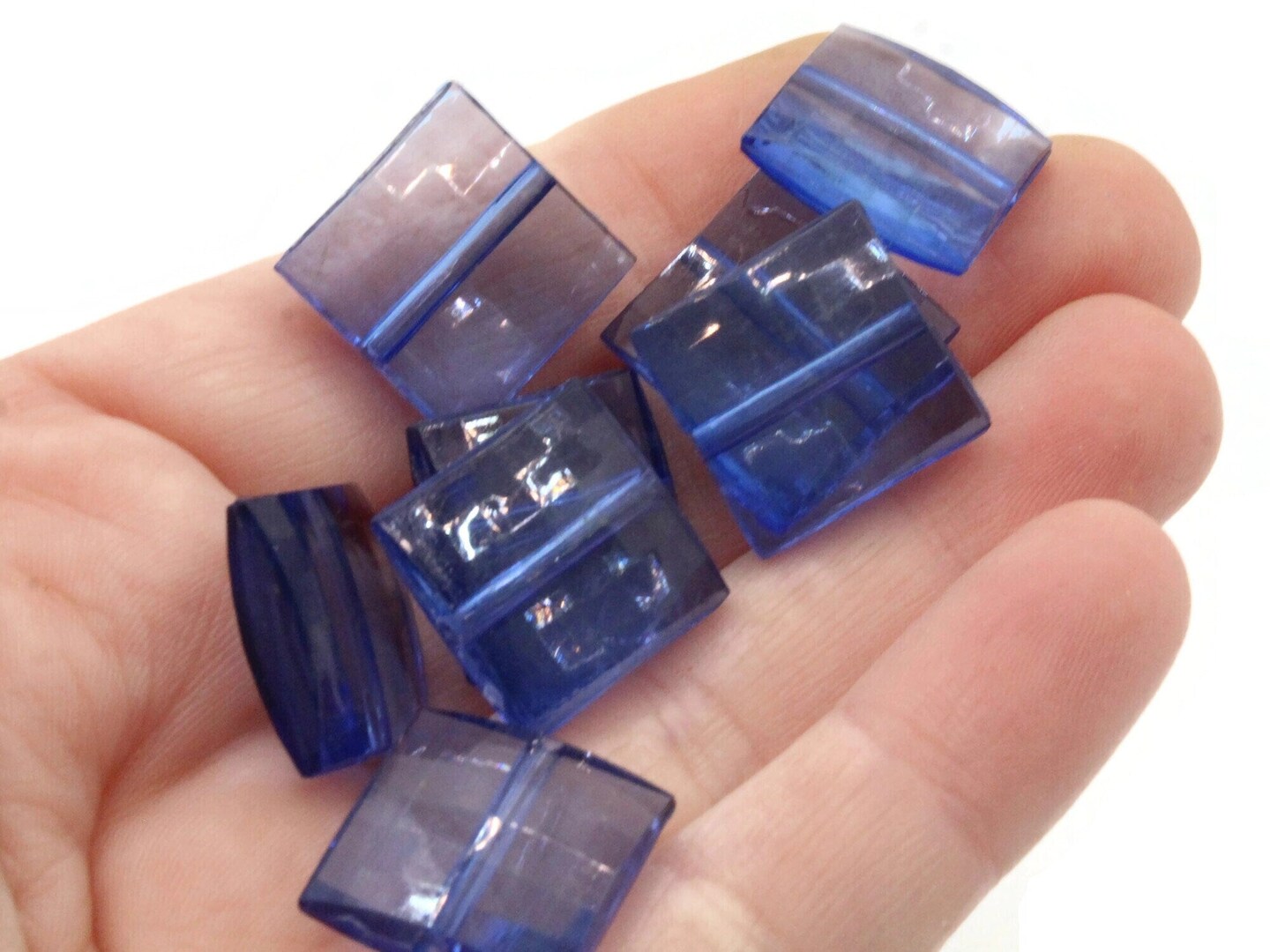 12 16mm Blue Acrylic Gems Faceted Square Jewel Beads