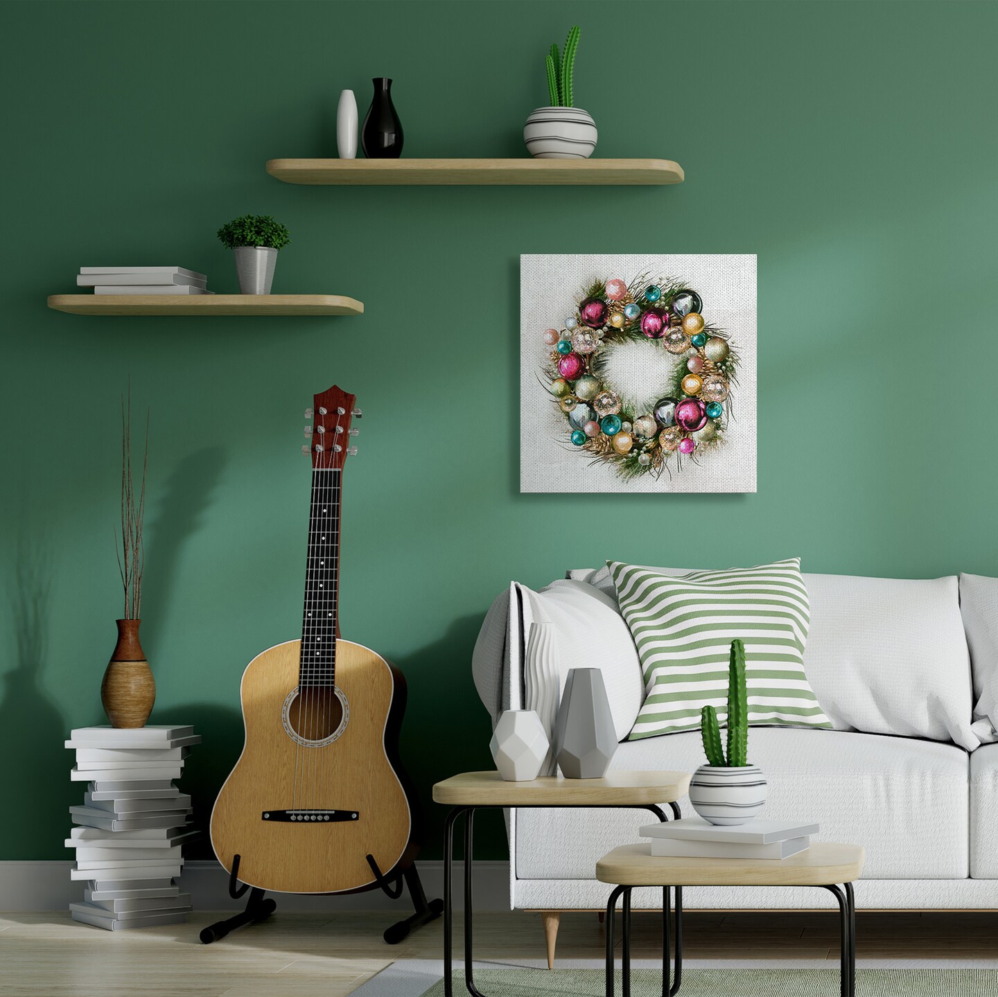 Stupell Industries Festive Ornamental Wreath Canvas Wall Art