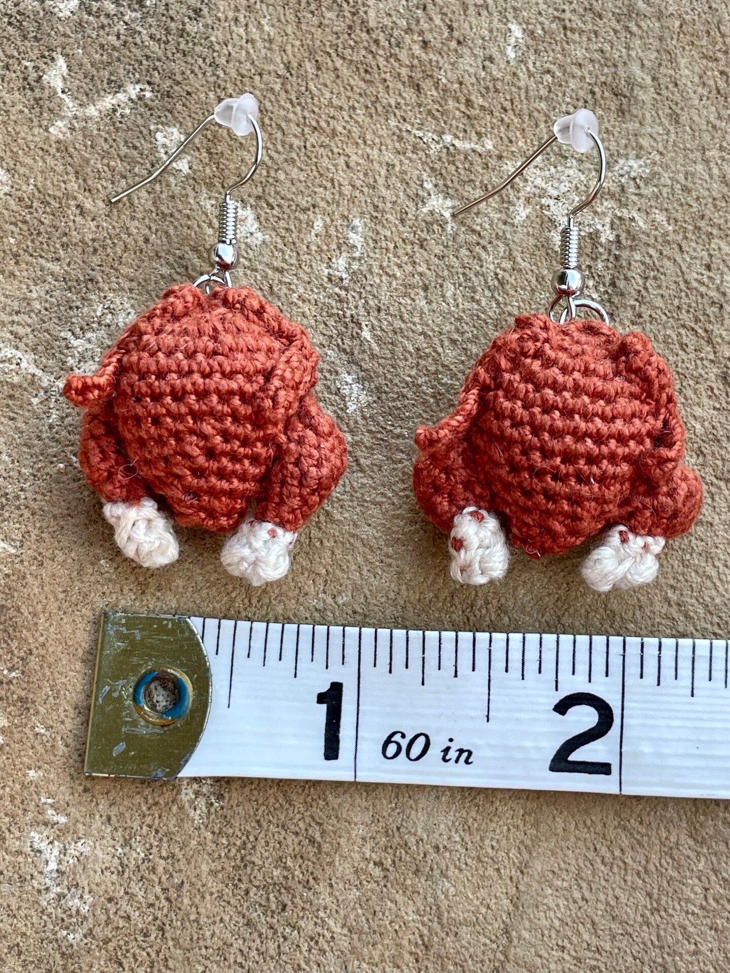 Roasted Turkey Earrings, Handmade Crochet, Funny Thanksgiving
