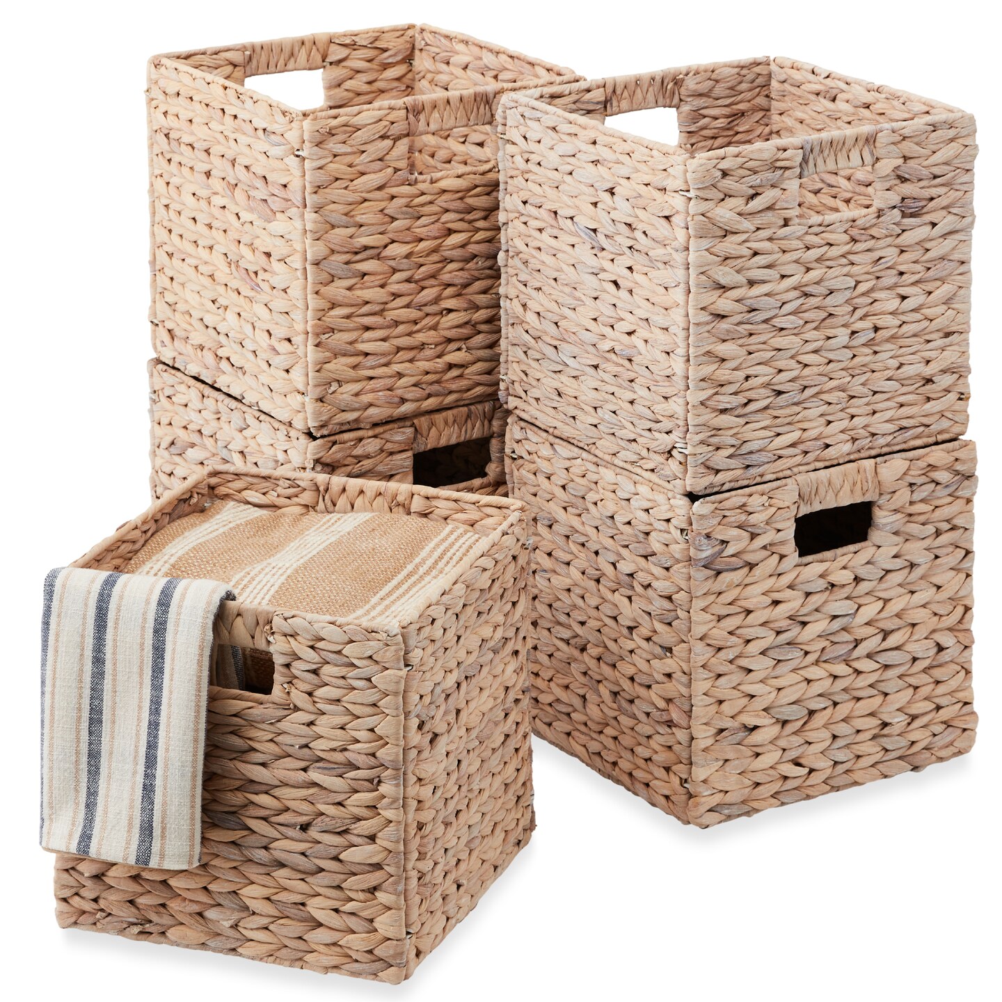 Best Choice Products 12x12in Hyacinth Baskets, Set of 5 Multipurpose Collapsible Organizers w/ Inserts