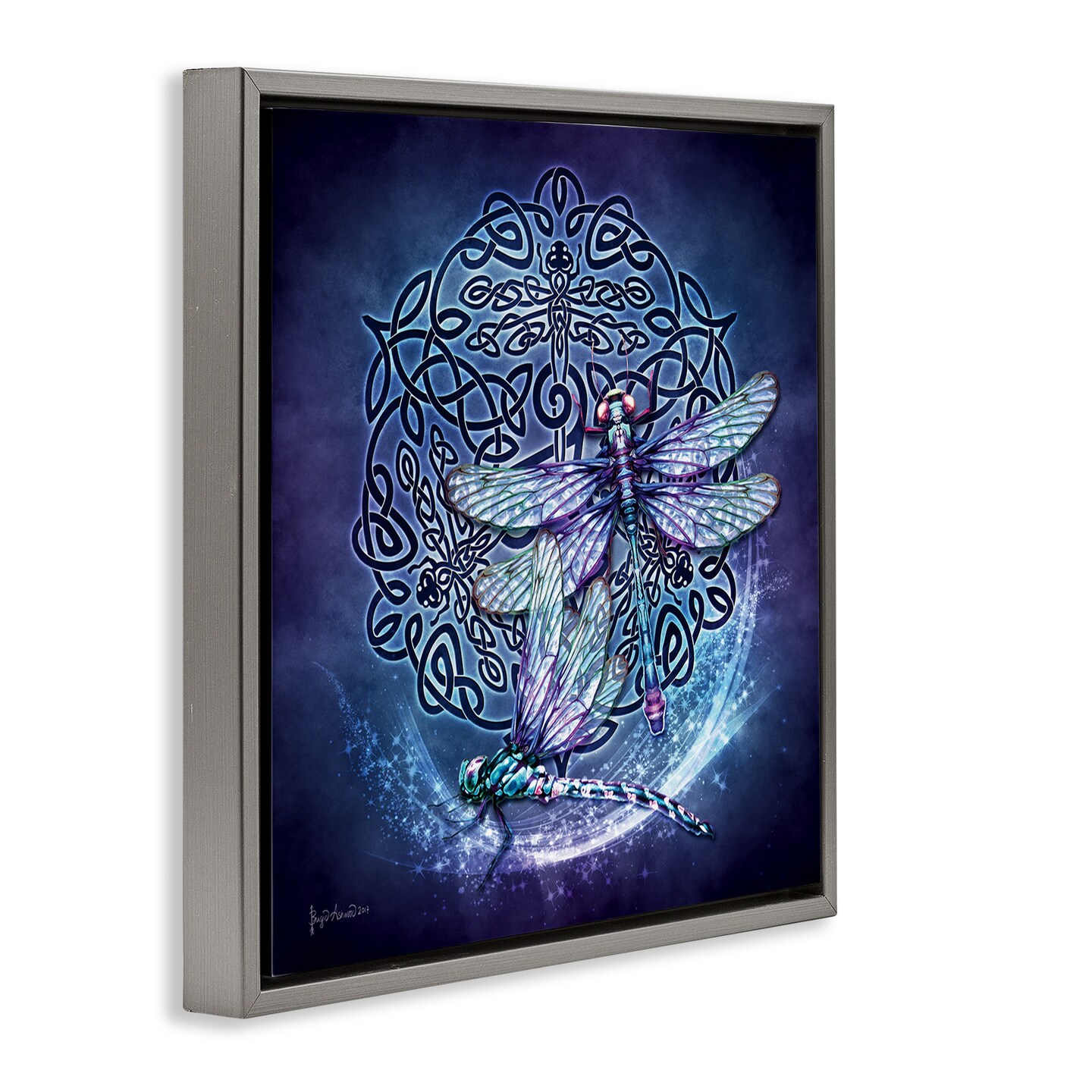 Stupell Industries Dragonfly &#x26; Celtic Knot Framed Floater Canvas Wall Art
