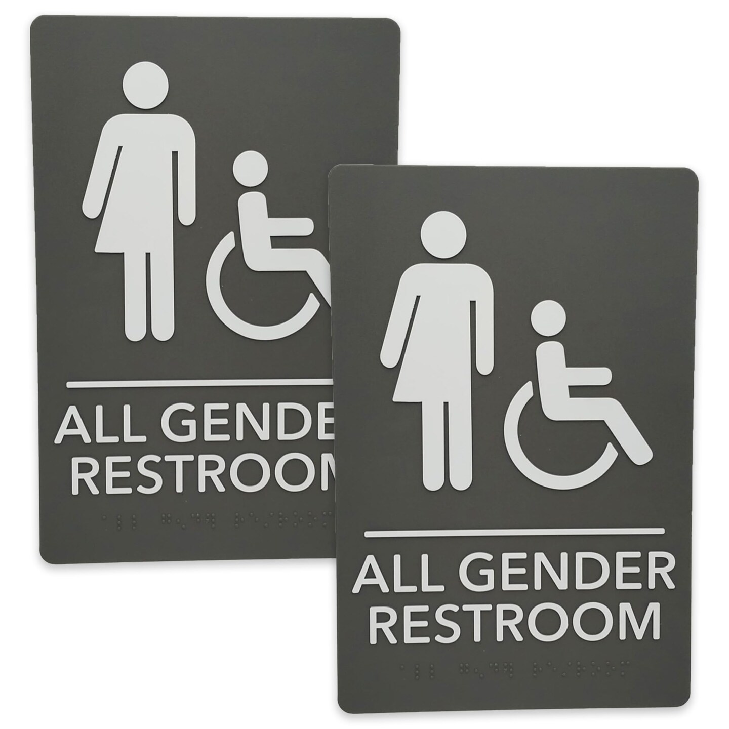 ADA-Compliant Wayfinding Signs – Durable, Non-Glare, Scratch-Resistant & Ready to Install. Featuring Grade 2 Braille & Raised Tactile Text, These Premade Signs Ensure Easy Compliance for Businesses 2 Pack