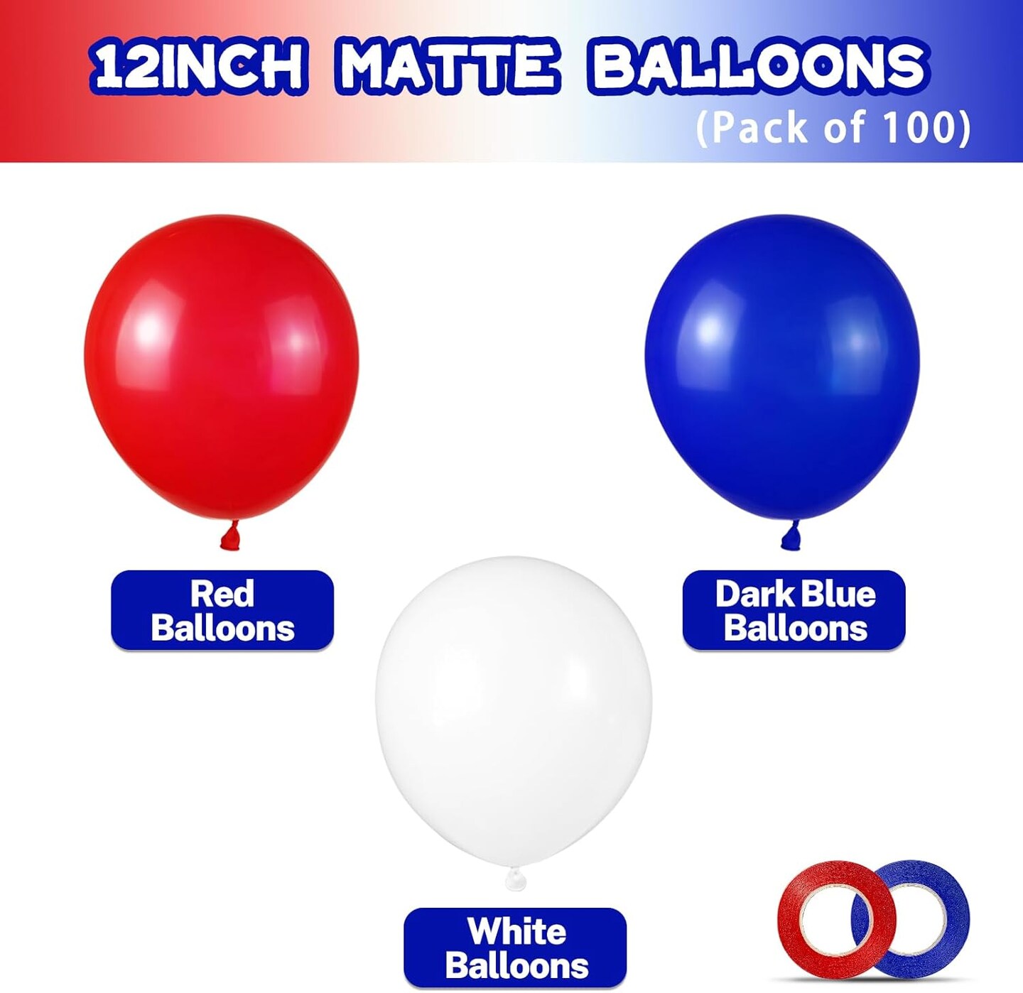Red White and Blue Latex Balloons 100 Pack Graduation Birthday Wedding Nautical Party Supplies