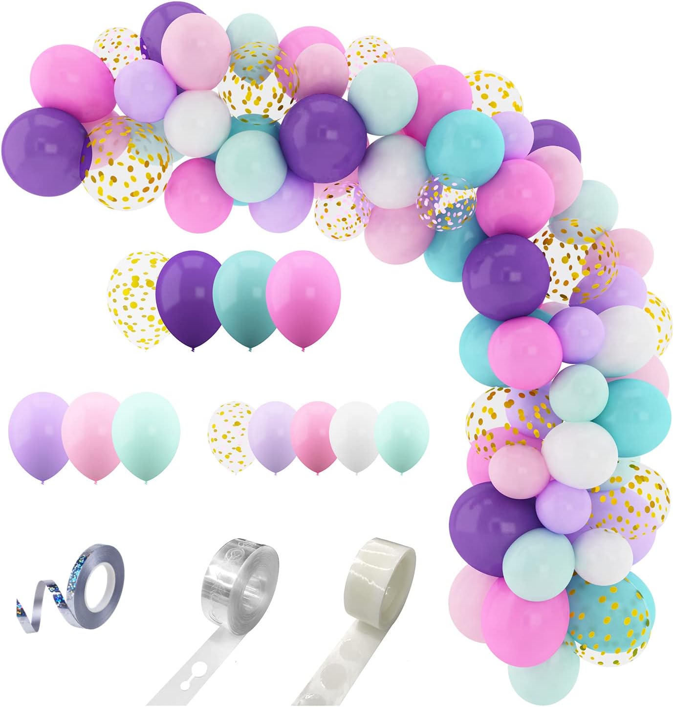 168Pcs Unicorn Balloons Arch Garland Kit, Pink Purple Aqua Blue Confetti Latex Balloons for Unicorn Birthday Decorations for Girls Wedding Baby Shower Party Supplies