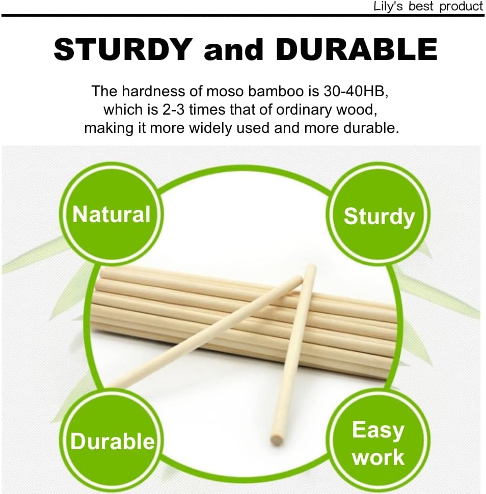 100PCS Dowel Rods Wood Sticks Wooden Dowel Rods - 1/8 x 6 Inch Bamboo Sticks - for Crafts
