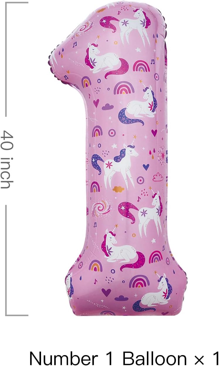 40 Inch Unicorn Number 1 Balloon 1st Unicorn Birthday Decorations for Girls Magical Unicorn Party Supplies Unicorn Balloons 1