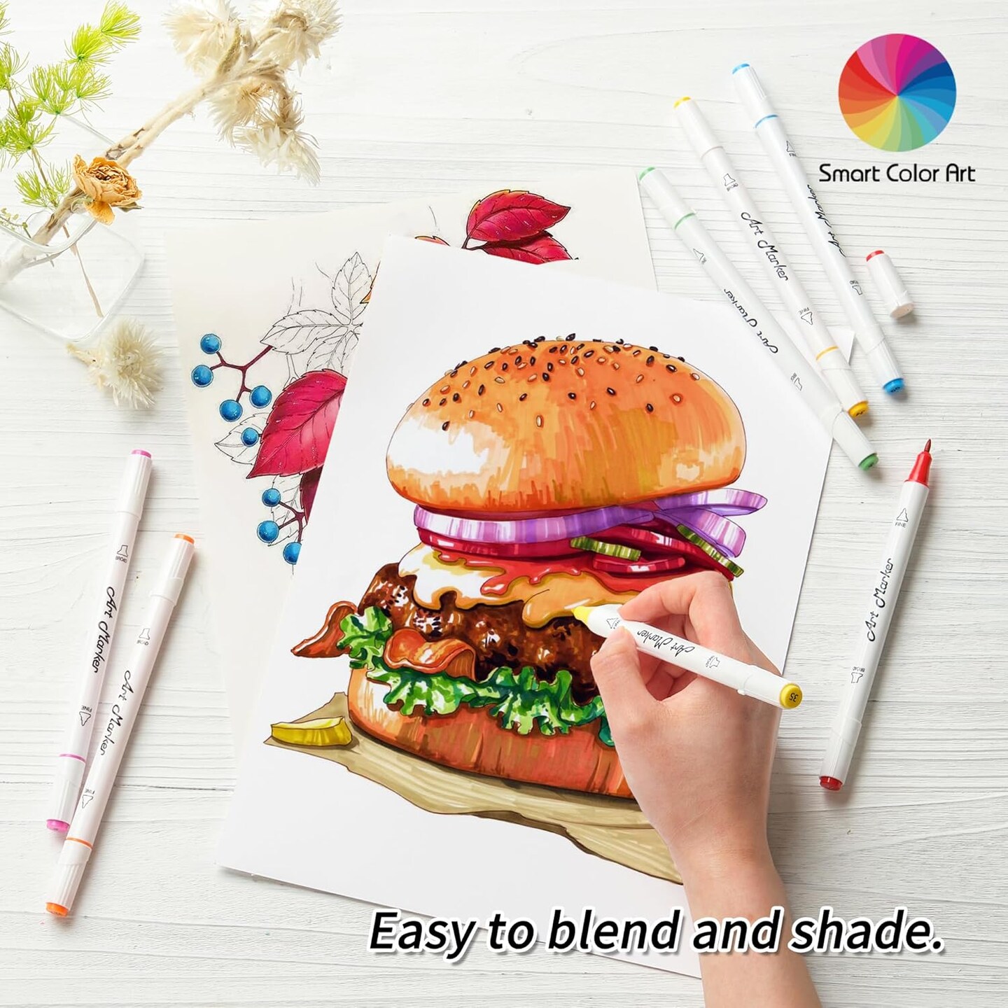 Smart Color 45-Color Dual-Tip Alcohol Marker Set – Includes Blender & Case for Sketching & Coloring