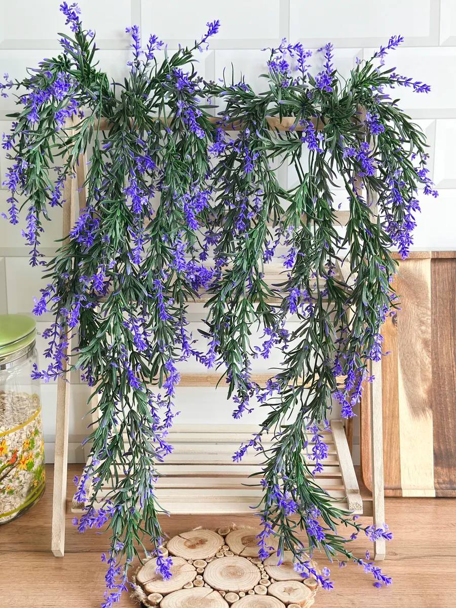 2 pack Fake Hanging Lavender Flowers Artificial Hanging Plants Wall Purple Faux Ferns Room Home Garden Decor Indoor Outdoor Decorations
