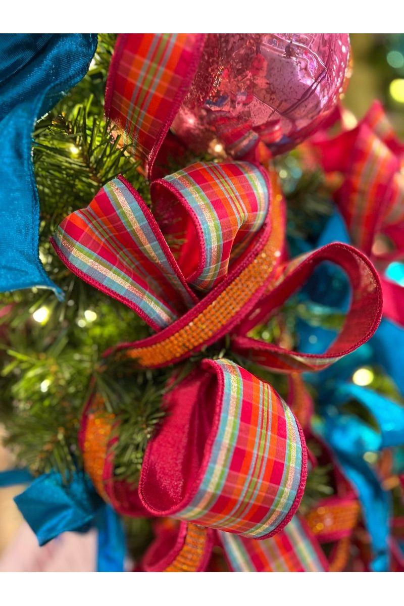 1&#x22; Metallic Dupion Duchess Jewel Ribbon: Hot Pink/Orange (5 Yards)
