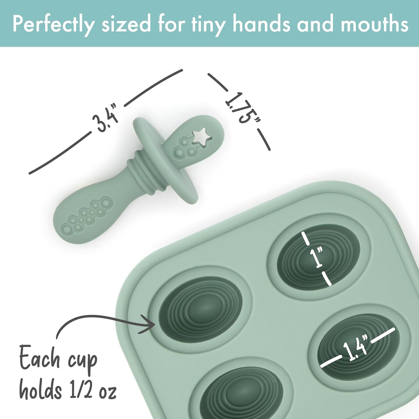 Silicone Petite Pops - Baby Popsicle Mold - BPA Free - Dishwasher Safe - 4 months+ (Sage Green Teether Pops)