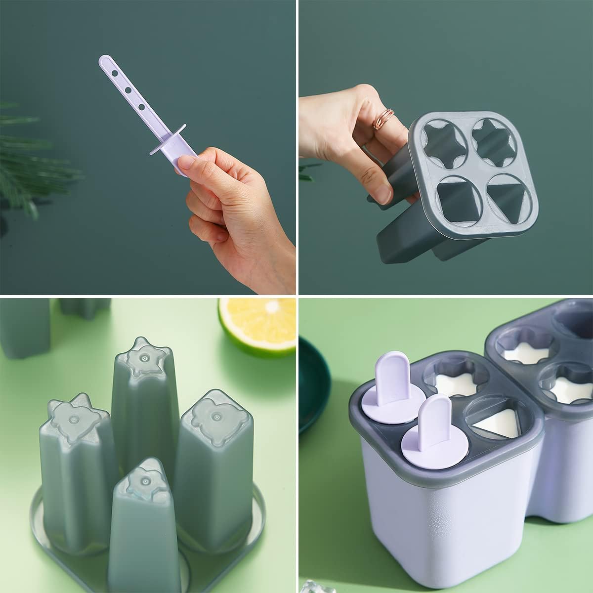 Popsicles Molds, 8 Piece Ice Pop Mold, Reusable Easy Release Ice Cream Mold for kids, Many Shapes Homemade Popsicle Molds, DIY Popsicle Maker, BPA Free (8 Cavities-Purple)