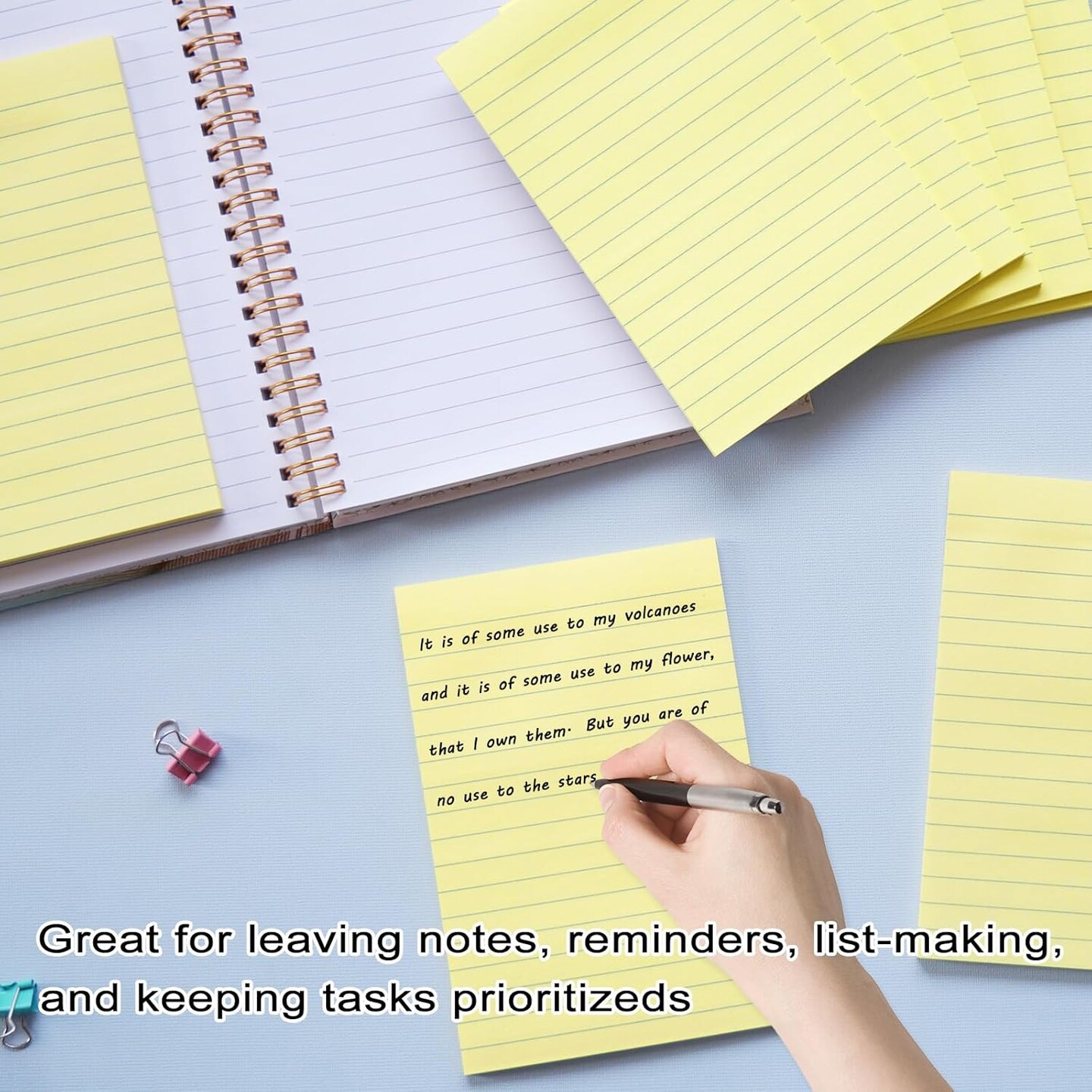 9 Pack Lined Sticky Notes 4X6 in Post Sticky Notes with Lines, Large Ruled Bright Color Super Sticking Power Memo Pads, for Home, Office, School (Yellow)