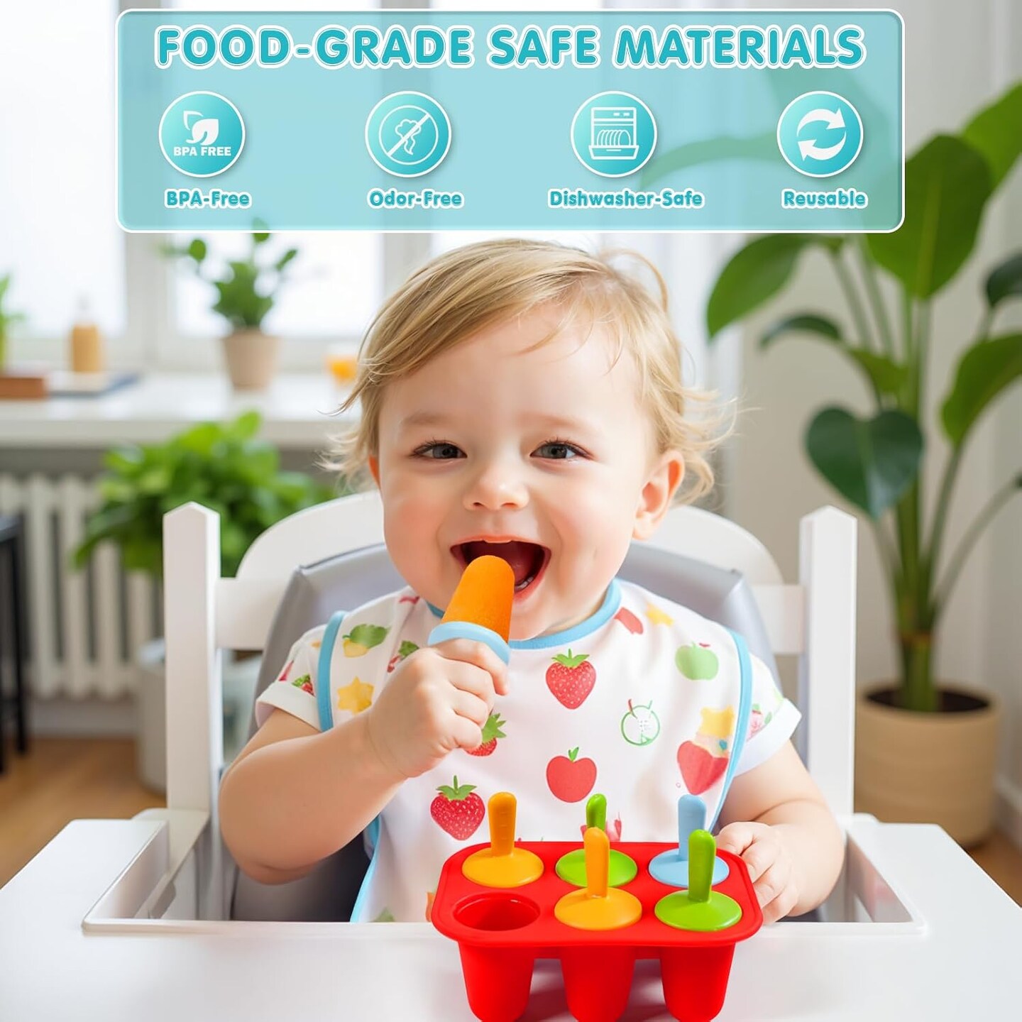 Silicone Popsicles Molds for Toddlers, 6-Cavity Non-BPA Premium Silicone Small Popsicle Molds, Ice Pop Mold with 6 Colorful Reusable Sticks for Kids (Red)