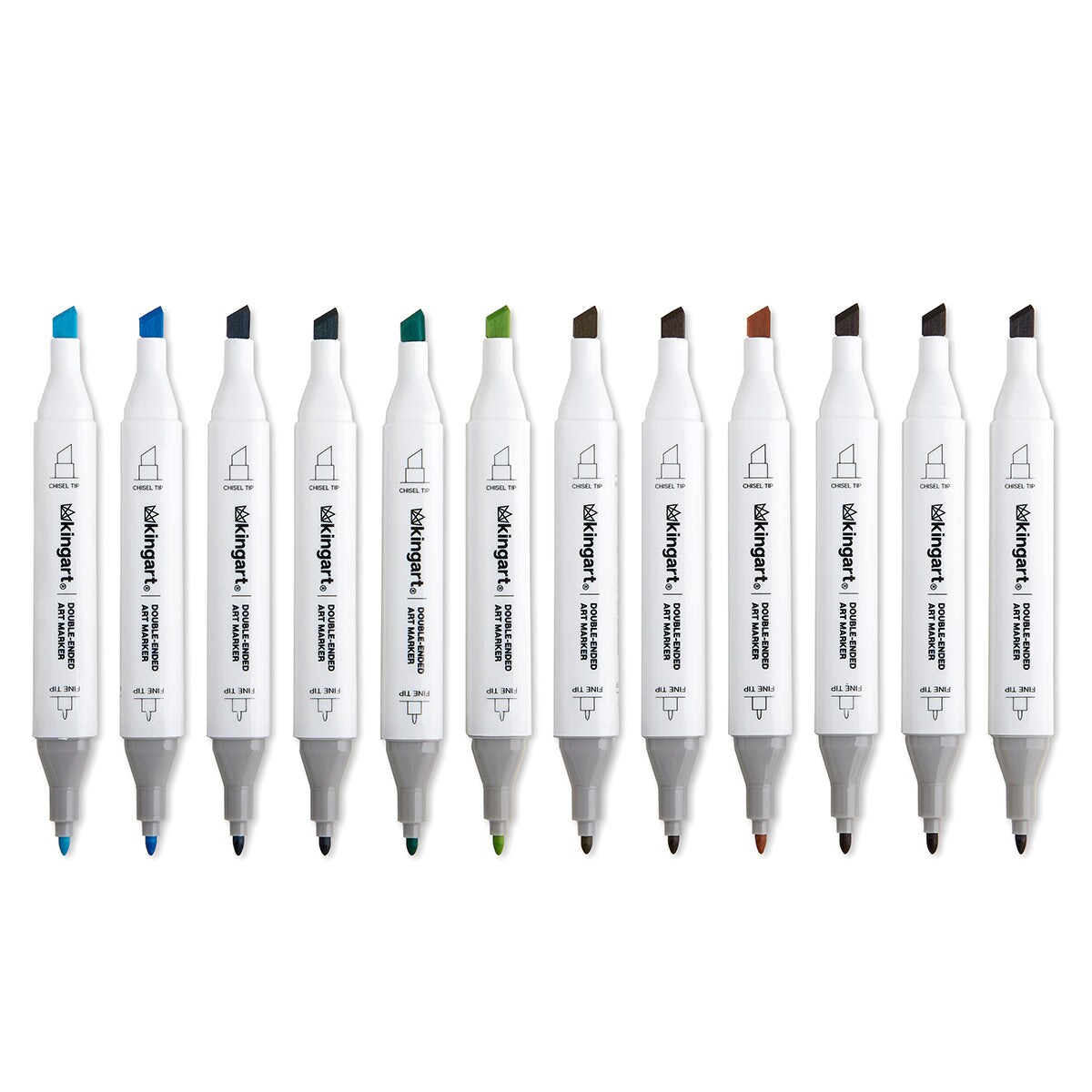 KINGART&#xAE; PRO Double-Ended Art Alcohol Markers, 12 Landscape Palette Colors with Both Fine &#x26; Chisel Tips and Superior Blendability