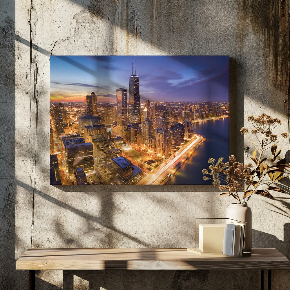 Chicago! Chicago! - Michael Zheng 24x36 Black Framed Art | Home or Office Art