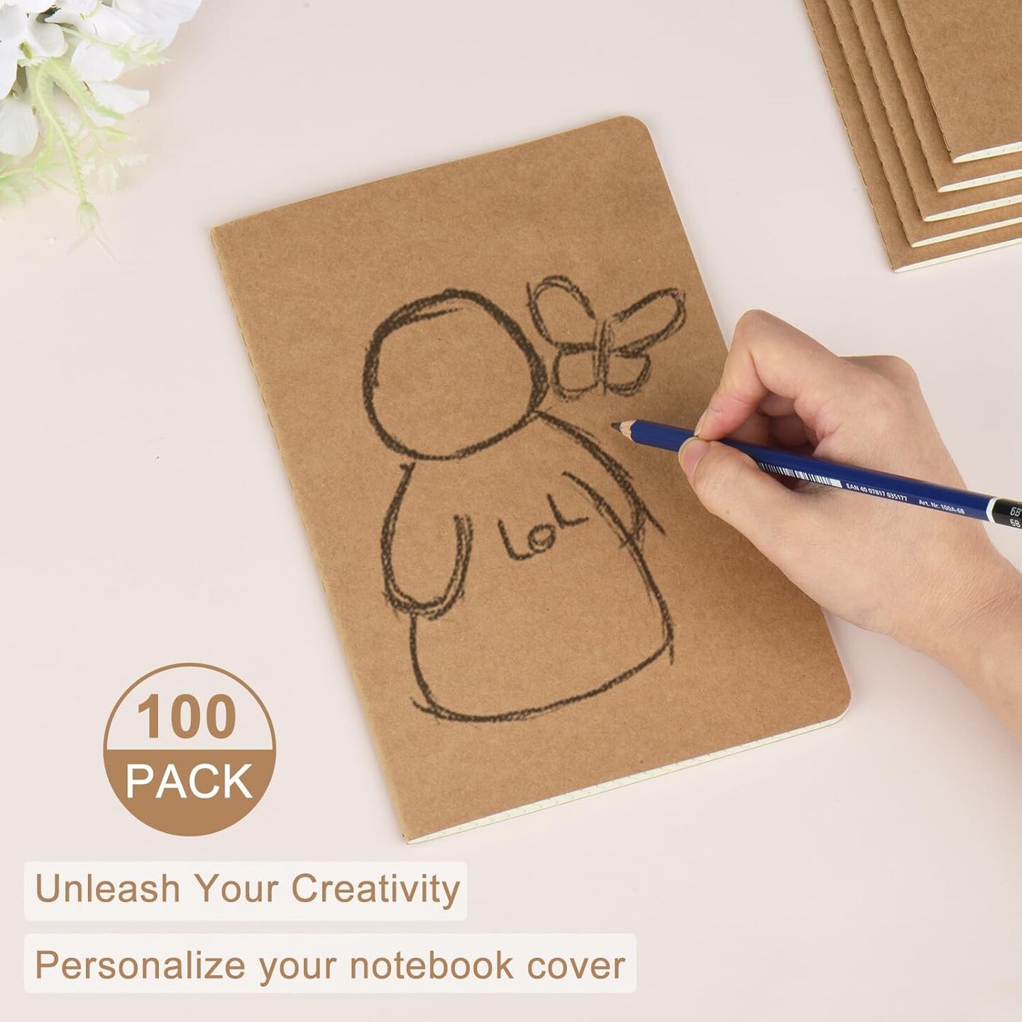 100 Pack A5 Kraft Notebooks Bulk, 8.15x5.5 Inches Graph Paper Journaling Notebooks, Notebooks for Work, Composition Notebooks for School, Journal Notebooks for Office