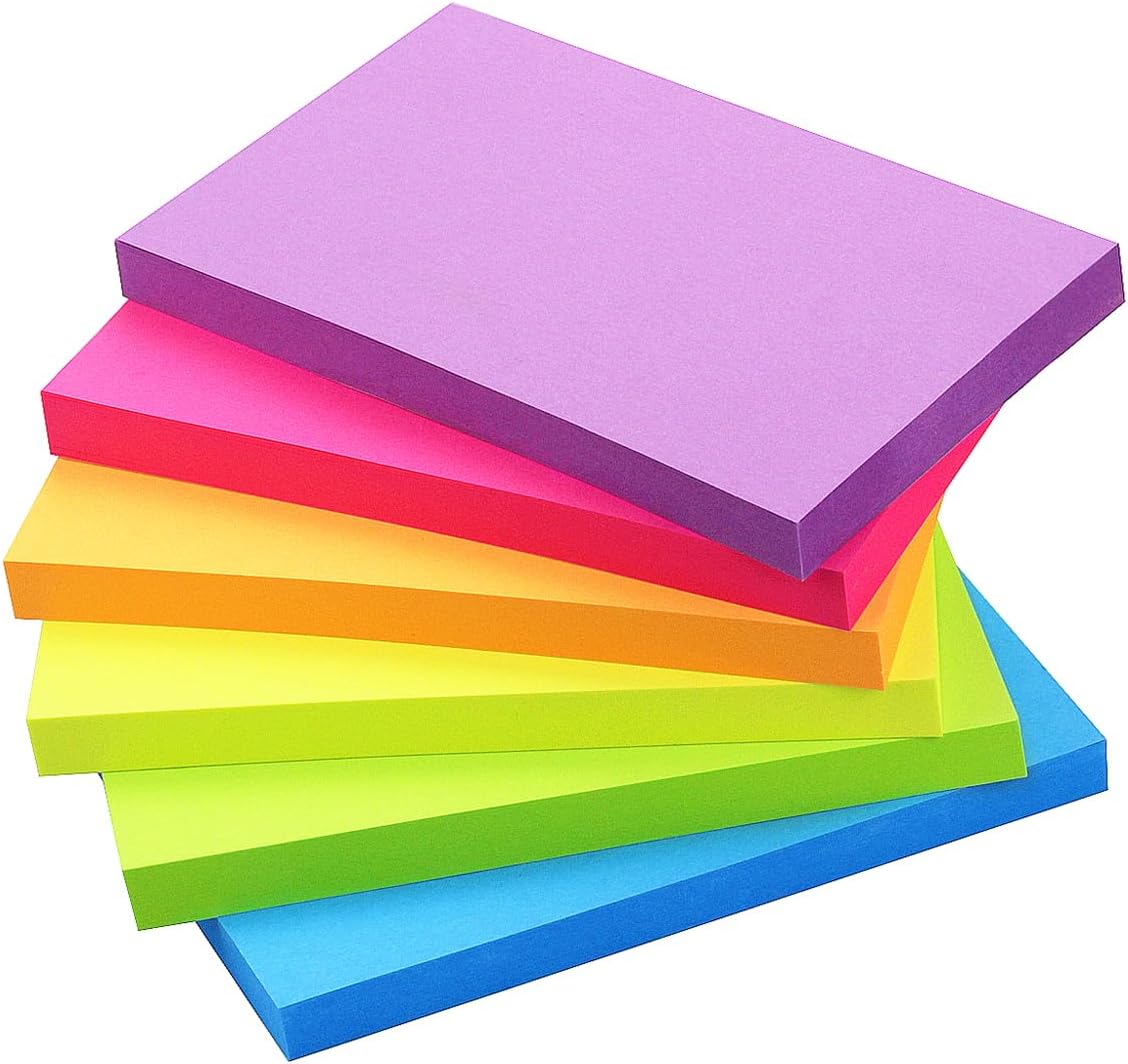 Sticky Notes 6 Bright Color 6 Pads Self-Stick Notes 3 in x 5 in, 70 Sheets/Pad