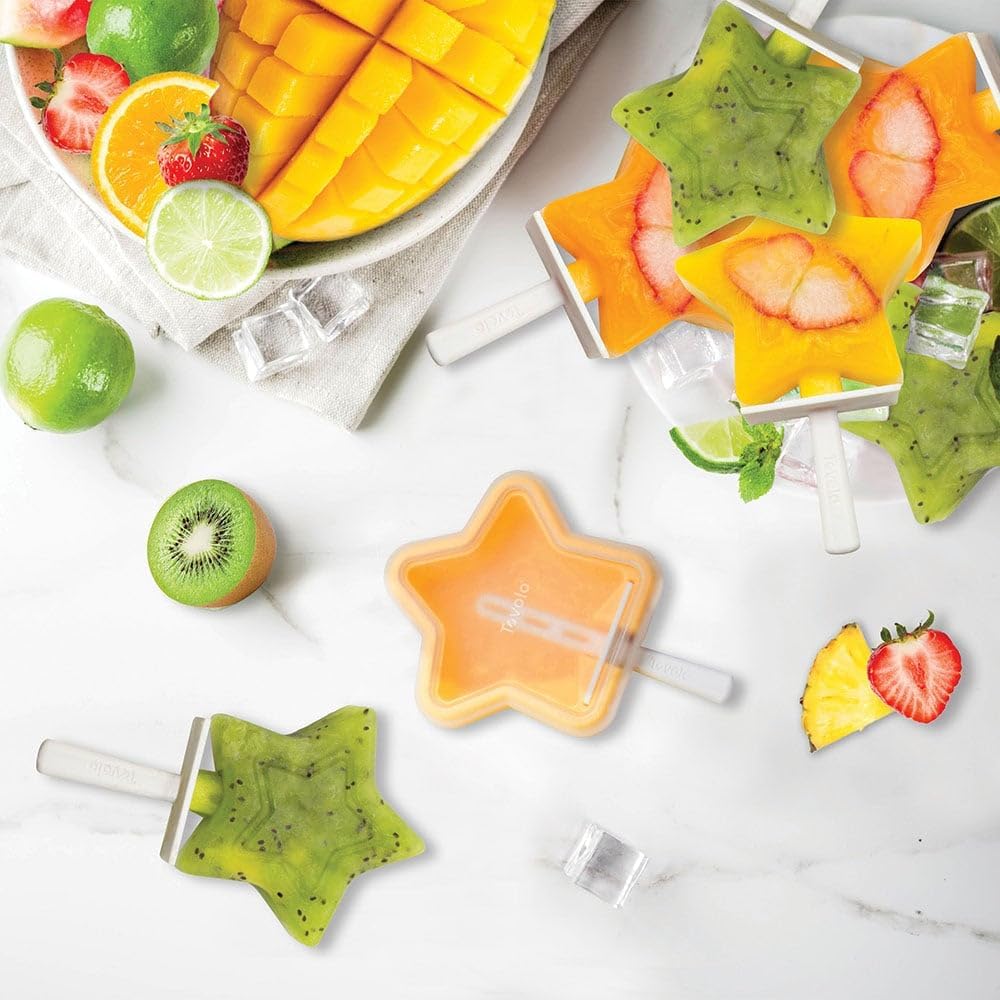 Silicone Popsicle Molds with Sticks (4-Pack, Star) - Reusable Ice Pop Molds for Homemade Flavored Ice Pops &#x26; Frozen Snacks - Stackable Popsicle Maker with Lid, Dishwasher Safe &#x26; BPA-Free
