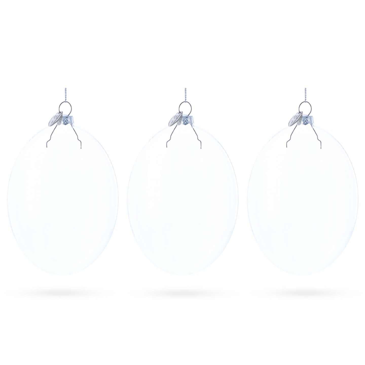 Set of 3 Oval Flat Discs Clear Glass Christmas Ornament, 5 Inches (127 mm)