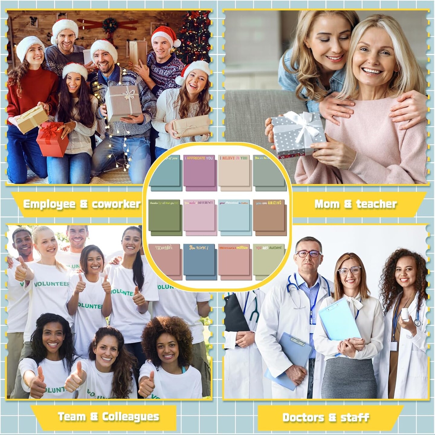 24 Pcs Inspirational Sticky Notes with Lines Cute Motivational Sticky Notes Pad Employee Appreciation Gifts Bulk for Teacher Nurse Coworkers Office Supplies 3 x 3''(Morandi Color,Thank You)