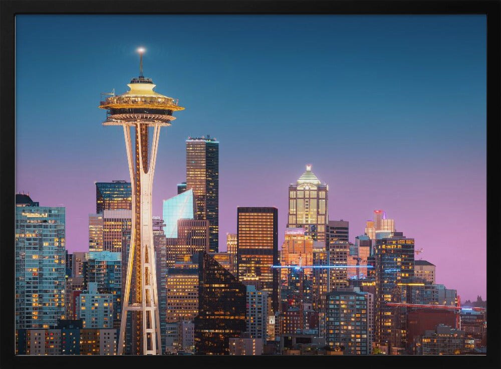 Pink Seattle. - Juan Pablo de Miguel 24x36 Black Framed Art | Home or Office Art