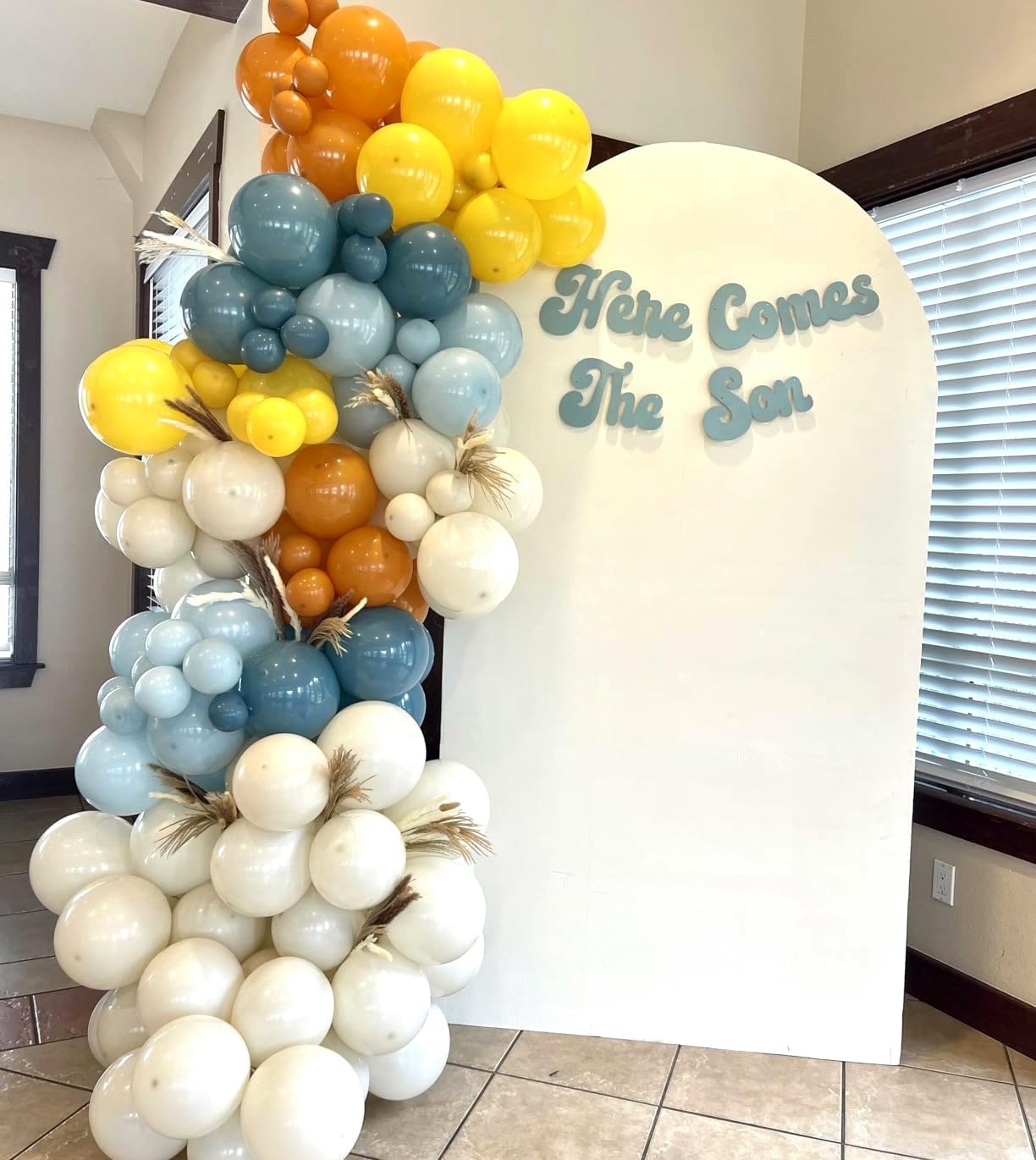 Here Comes the Son Baby Shower Decor Balloons Arch (Yellow Orange - Sun)
