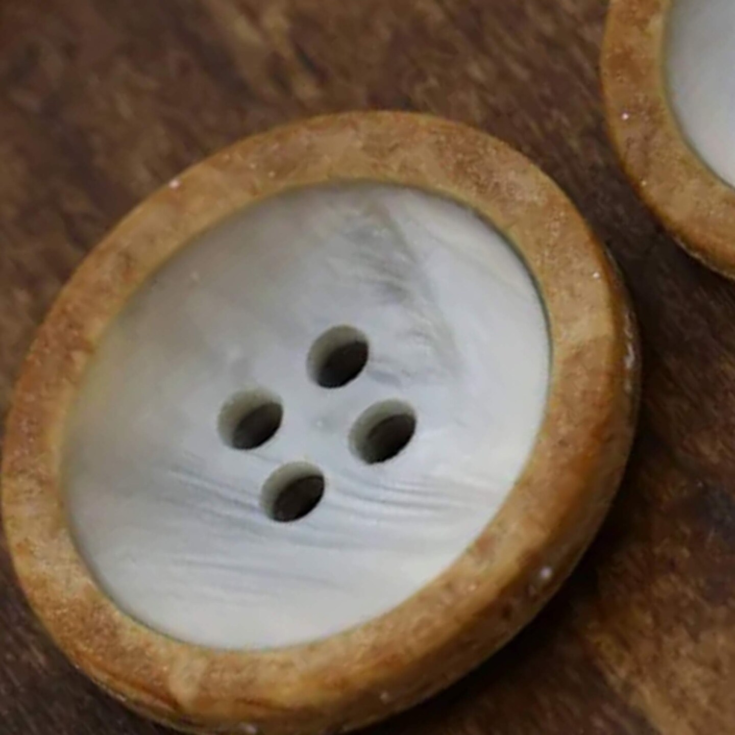 12 Pieces Large Faux Shell Buttons with Faux Wood Edge 23mm 15/16" Four Hole Plastic Shirt Buttons