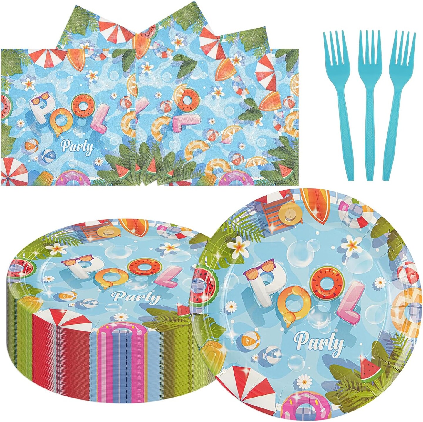 96 Pcs Beach Party Supplies Paper Plates Napkins Summer Beach Hawaiian Pool