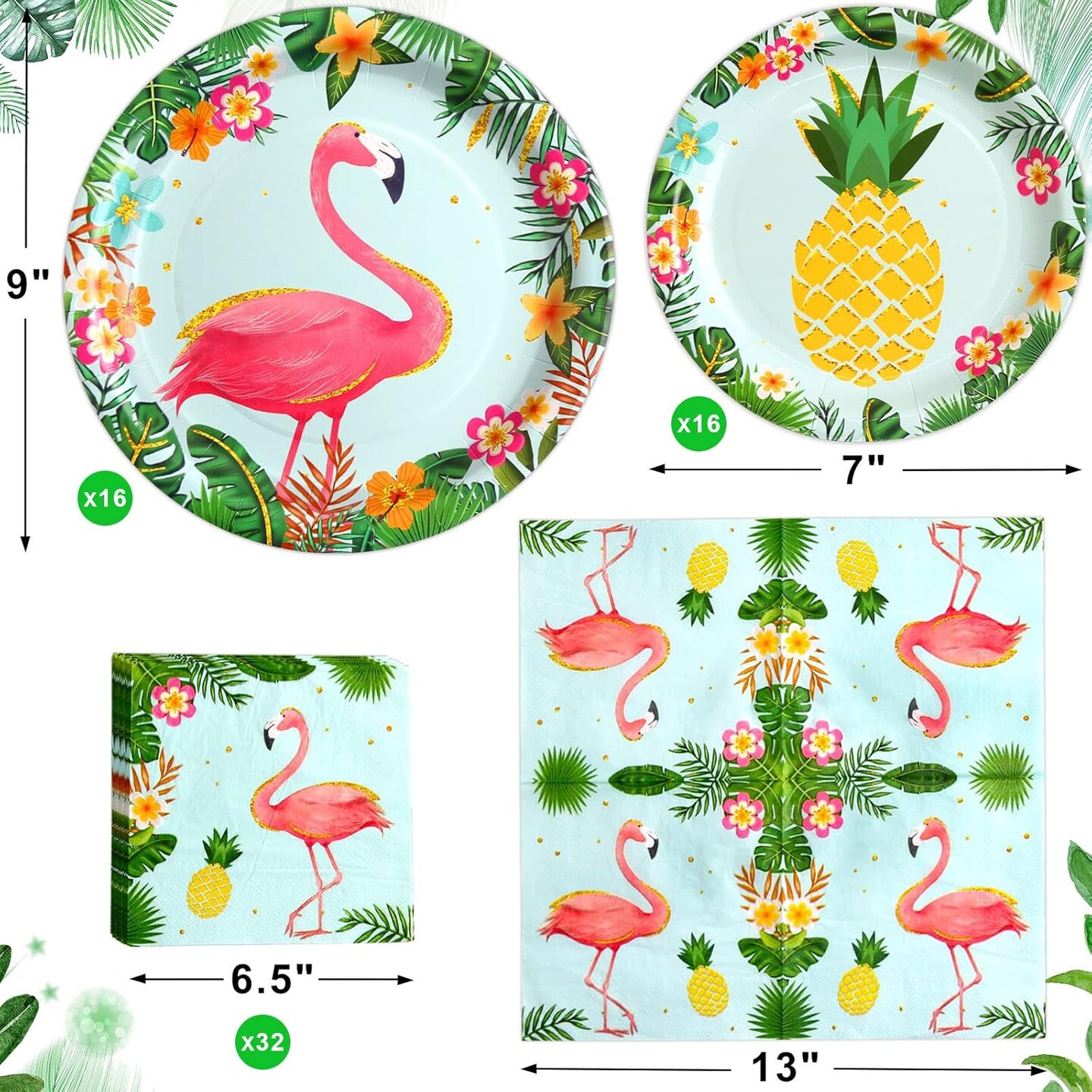 Flamingo Party Supplies Paper Plates and Napkins Set Pineapple (Multicolor)
