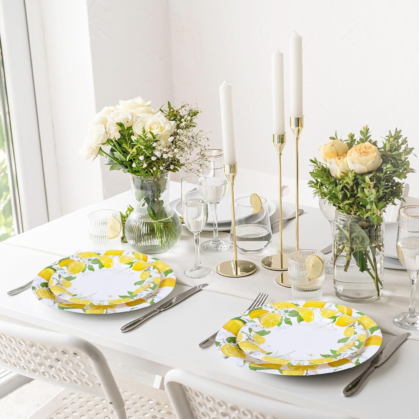 40Pcs Lemon Paper Plates Watercolor Summer Fruit Disposable Plates 9 Inch & 7 Inch (Yellow)
