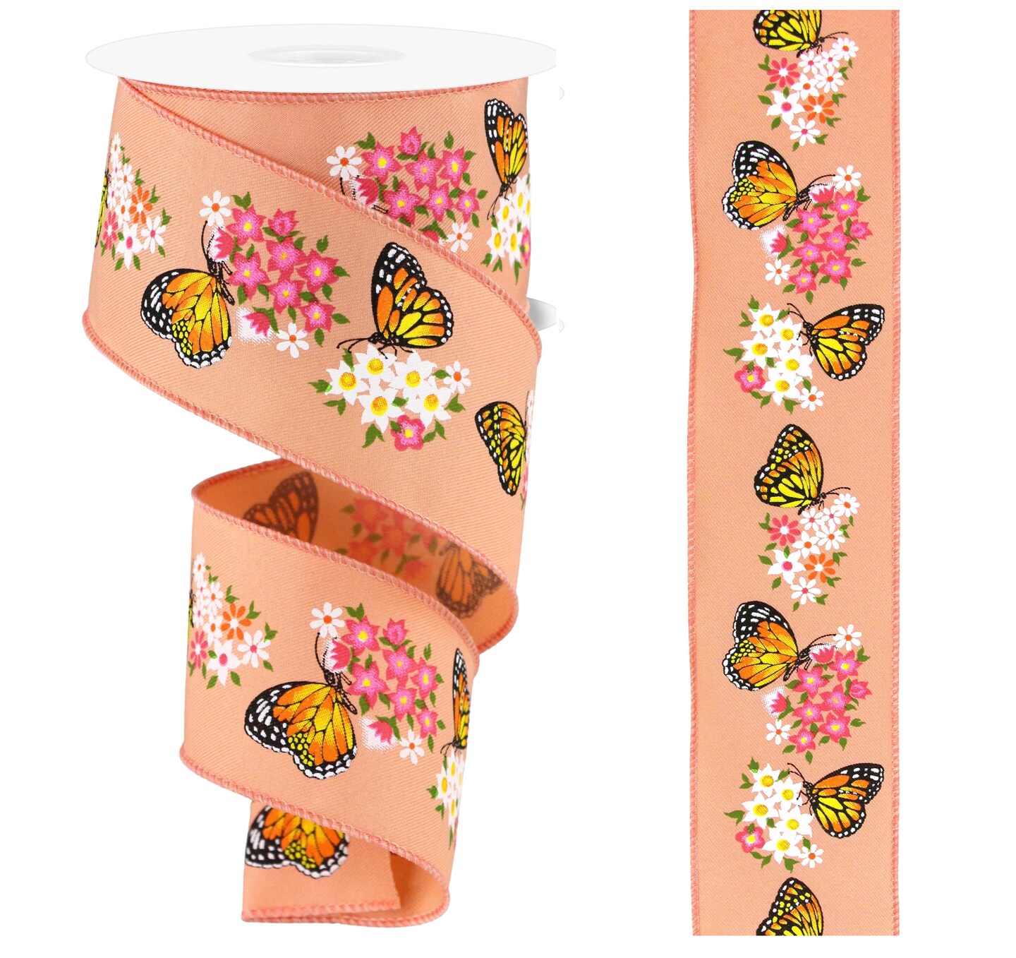 RG Ribbon: Butterflies and Flowers Wired Ribbon for Bows, Wreaths, Crafts, and Decorations - Easter, Spring, Summer, Mother's Day