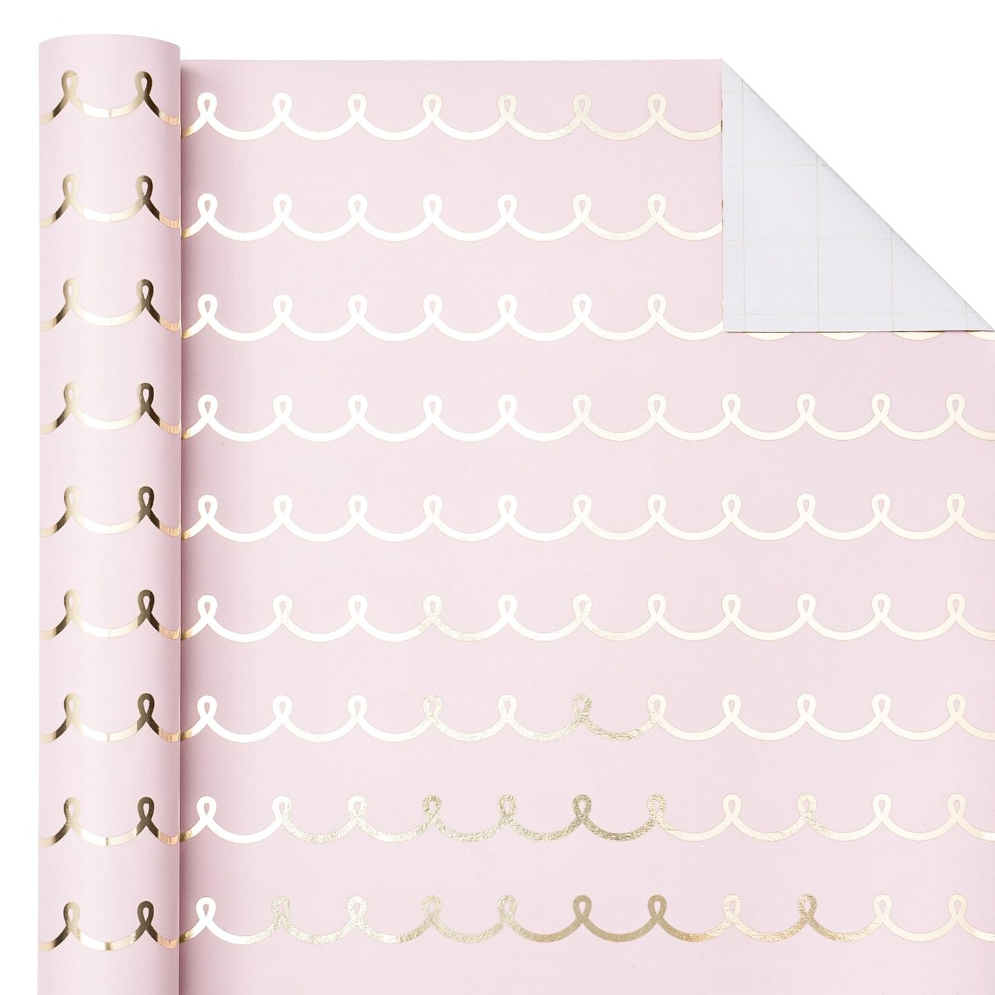 Pink Wrapping Paper Roll - Mini Roll - 17 Inch x 33 Feet - Metallic Foil Chic Classic Pink and Gold Wedding Wrapping Paper for Birthday, Wedding, Baby Shower, Valentine's Day