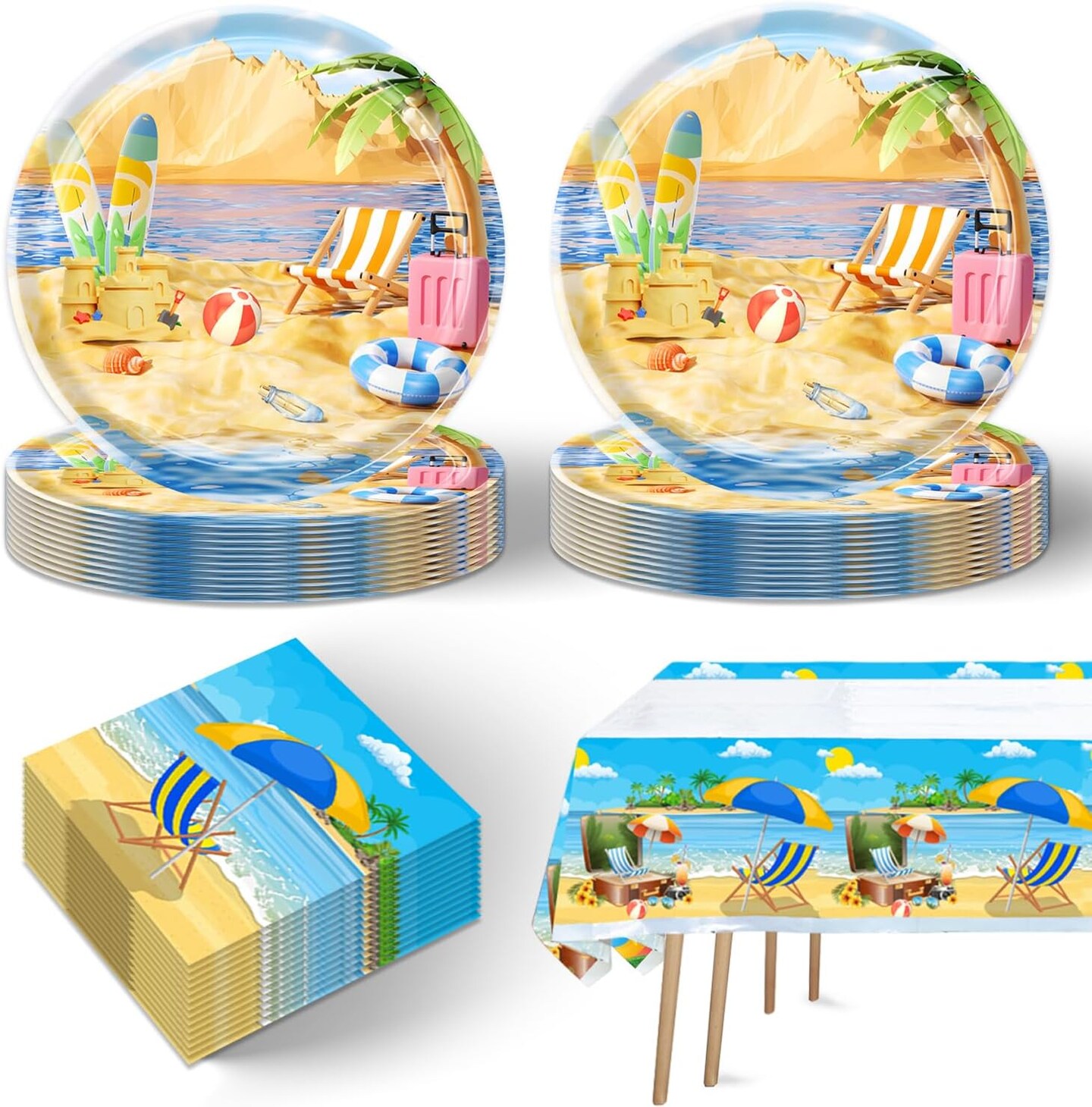 41pcs Summer Beach Party Supplies ,include 20pcs Dessert Plates,20pcs Napkin and 1pcs Tablecloth (Colorful Summer Beach(ccc))