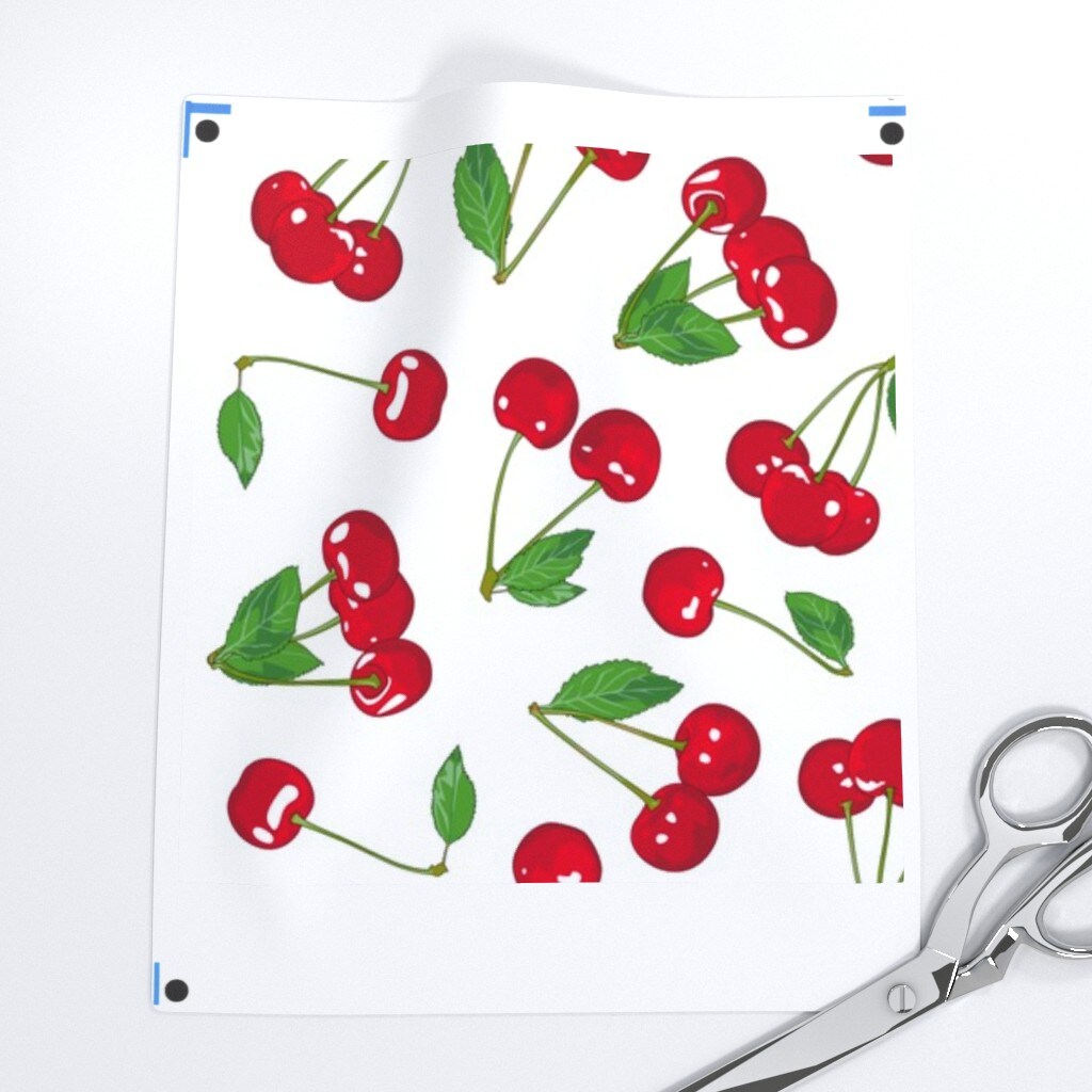 White Cherry Rockabilly Fruits Custom Printed Fabric by Spoonflower Various Fabrics by the Yard or Fat Quarter