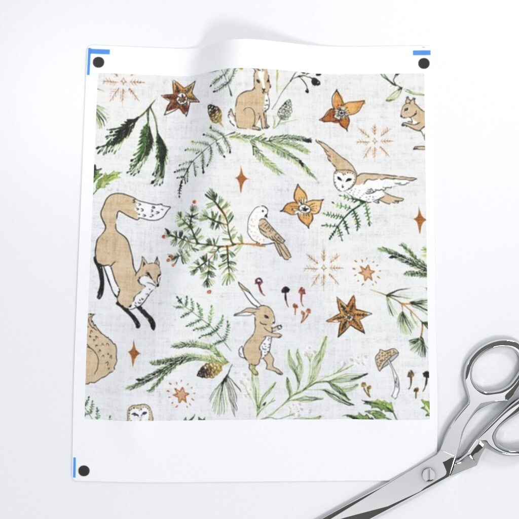 Vintage Squirrel Foliage Forest Woodland Owl Fox Star Rabbit Winter Custom Printed Fabric by Spoonflower Various Fabrics by the Yard or Fat Quarter