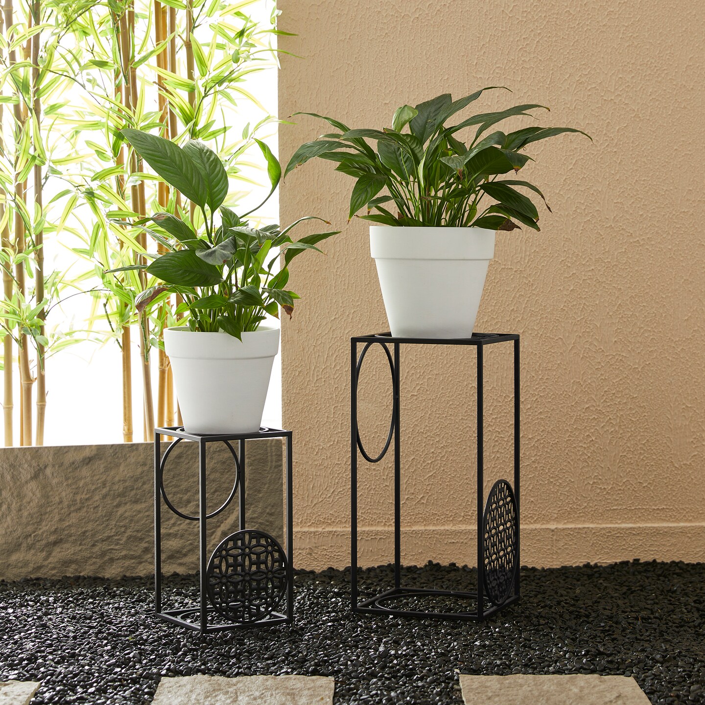 Set of 2 Black Metal Wire Rectangular Nesting Planter Stand