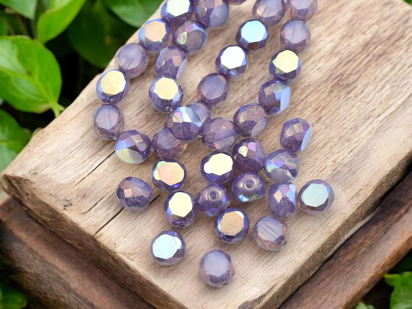 *15* 8mm Bronze Washed Thistle Opaline AB 2 Cut Fire Polished Round Beads