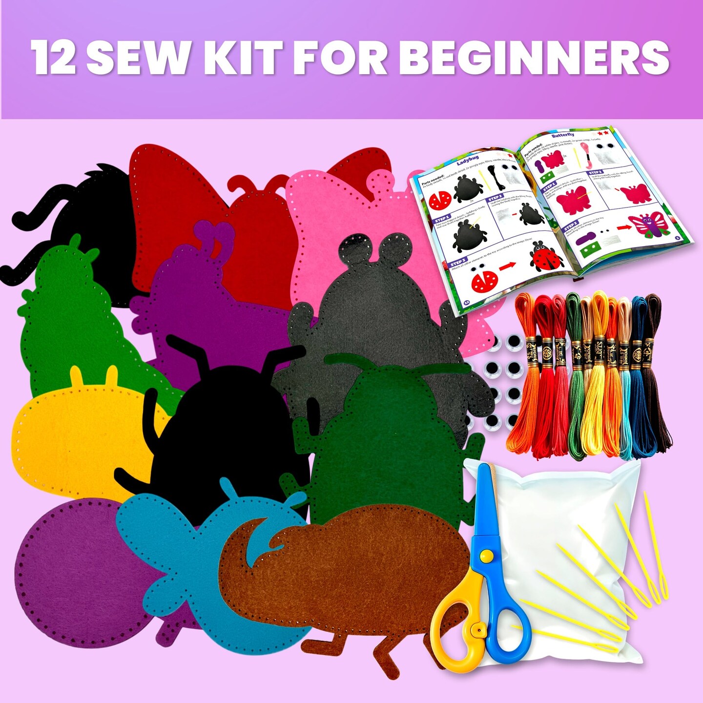 Craft Kits for Kids - 12 Bugs &#x26; Insects Sewing Kit Basic