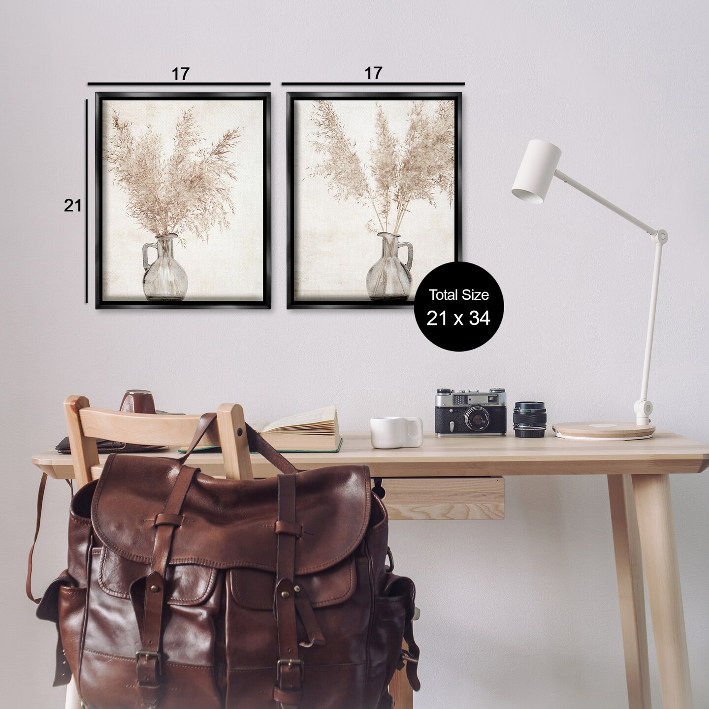 Stupell Industries Wild Pampas Stalks Vase 2 pc Framed Floater Canvas Wall Art Set Design by Kim Allen