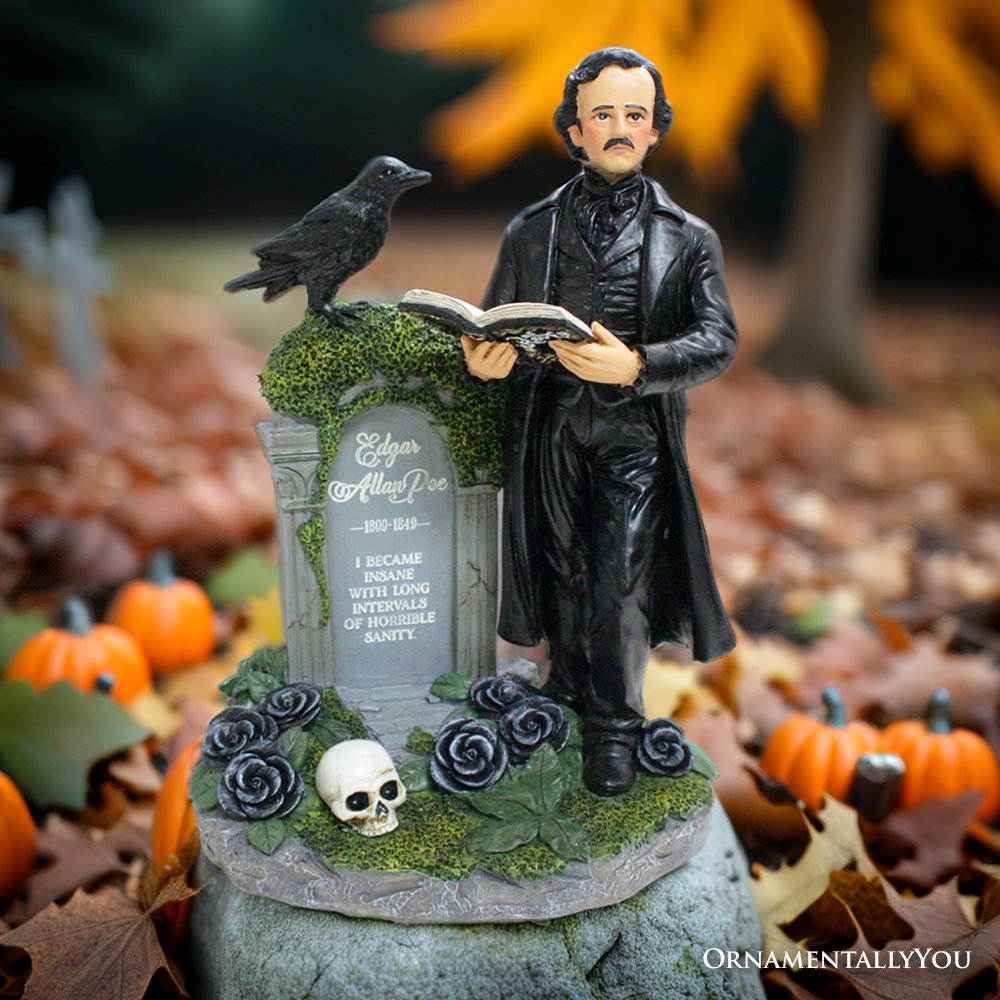 Edgar Allan Poe Handpainted 9&#x22; Figurine, Horror Home Statue Decoration