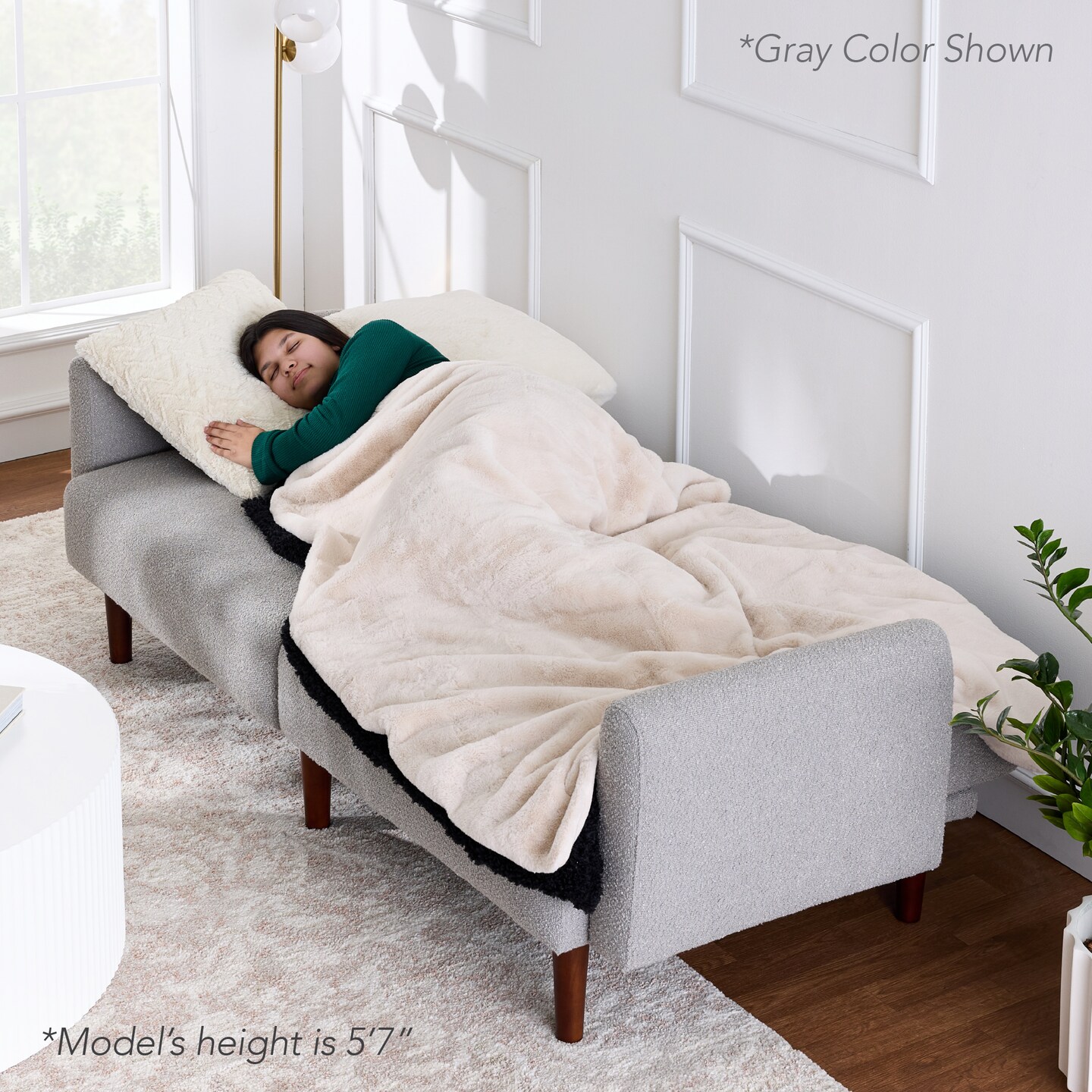 Best Choice Products Curved Convertible Futon, Boucle Fabric Split-Back Sleeper Bed