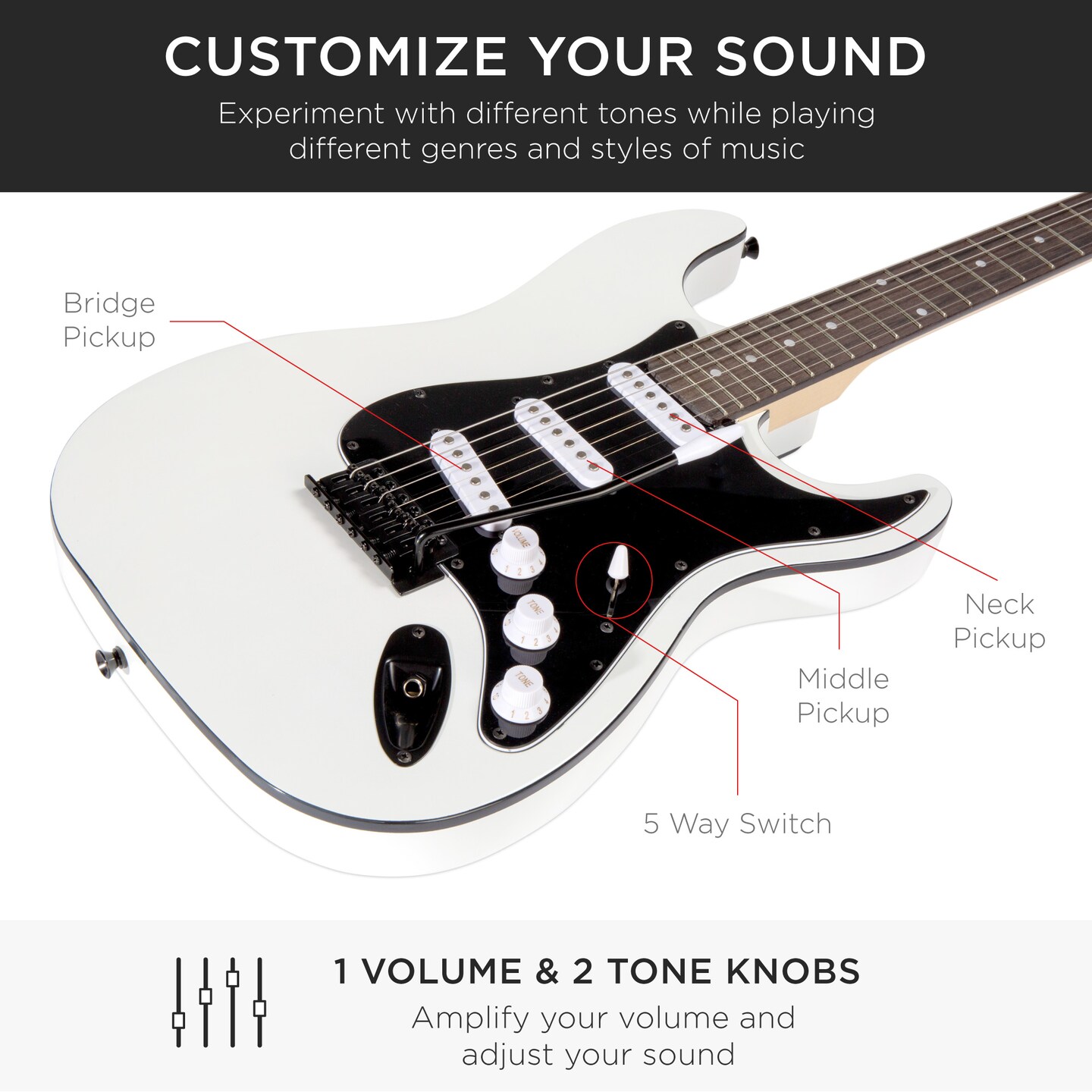 Best Choice Products 39in Full Size Beginner Electric Guitar Kit with Case, Strap, Amp, Whammy Bar