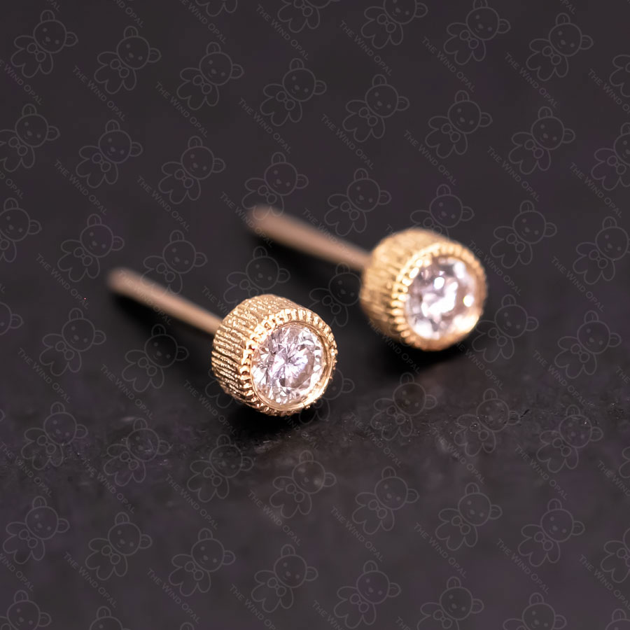 Milgrain Finish Natural Diamond Bezel Stud Earrings 18K Yellow Gold 427126182482722816