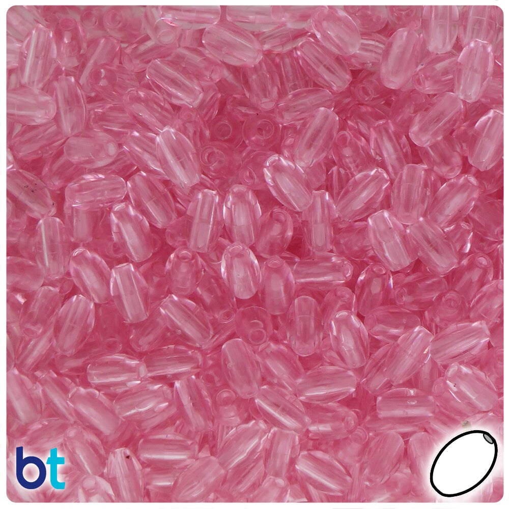 BeadTin Pale Pink Transparent 9mm Oat Plastic Craft Beads (500pcs)