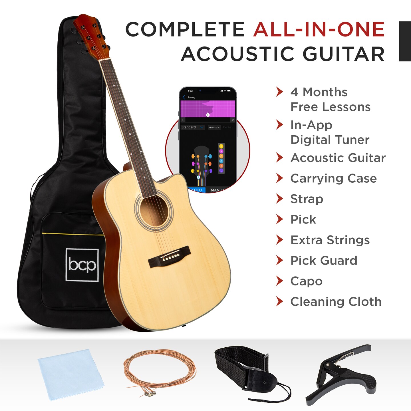 Best Choice Products 41in Full Size Beginner Acoustic Guitar Set with Case, Strap, Capo, Strings