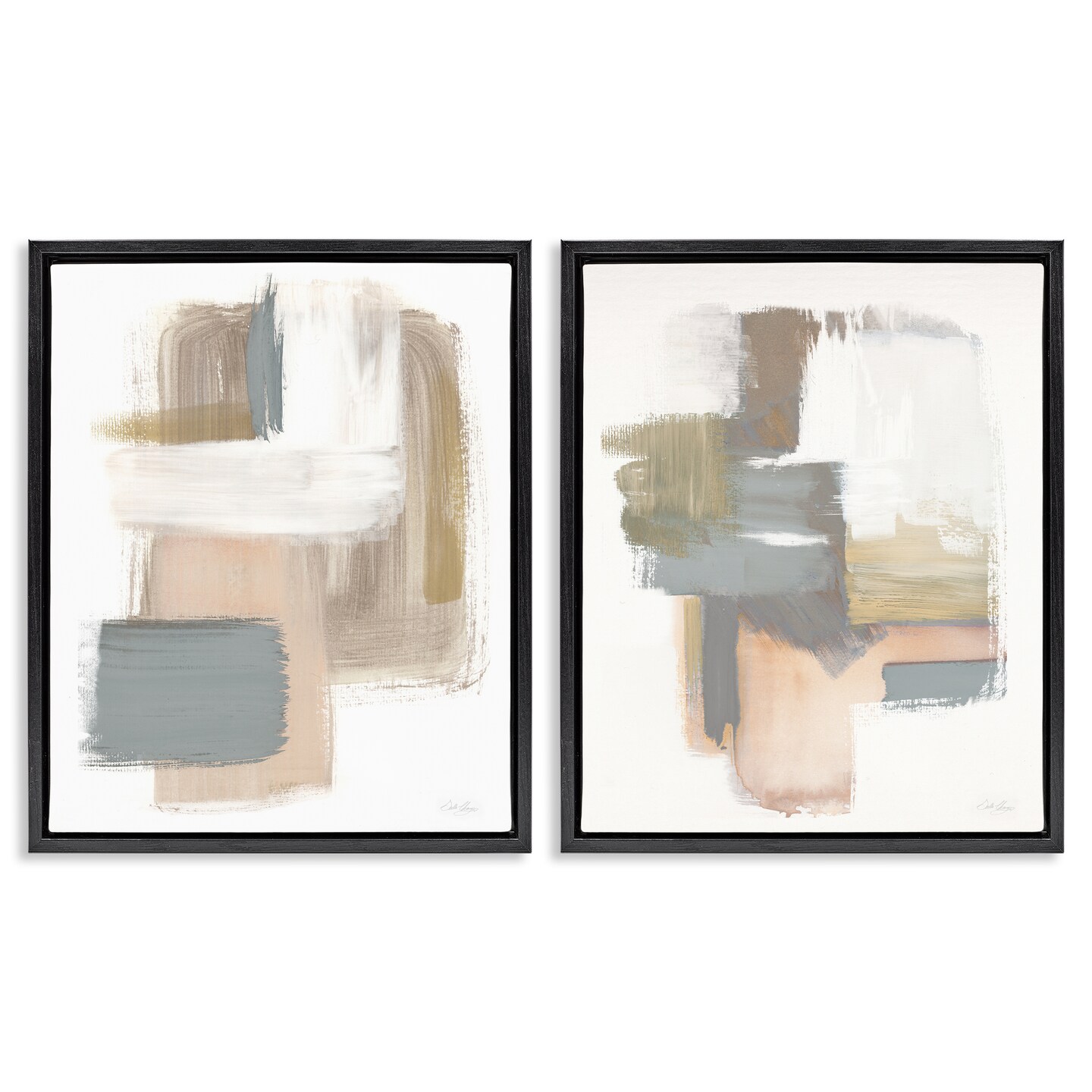 Stupell Industries Abstract Beige Brush Stroked Neutrals 2 pc Framed Floater Canvas Wall Art Set Design by Stella Chang