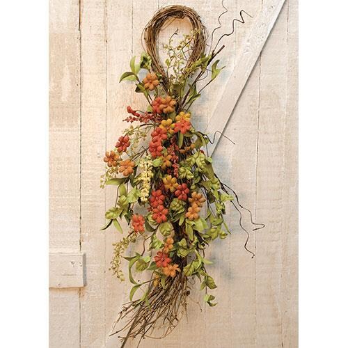 30&#x22; High Primitive Burlap Flower Teardrop with Brown Stem